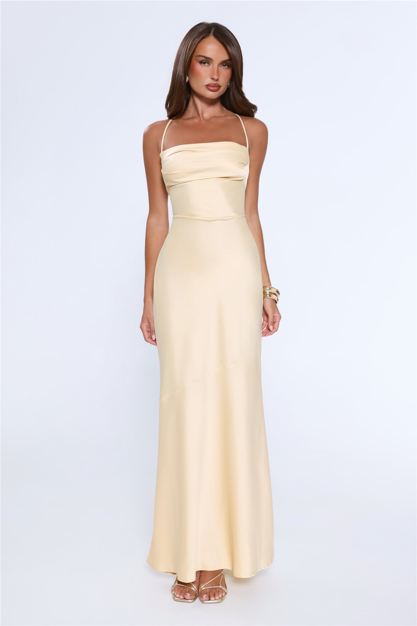 Vestido Longo de Cetim Evening Energy — Amarelo