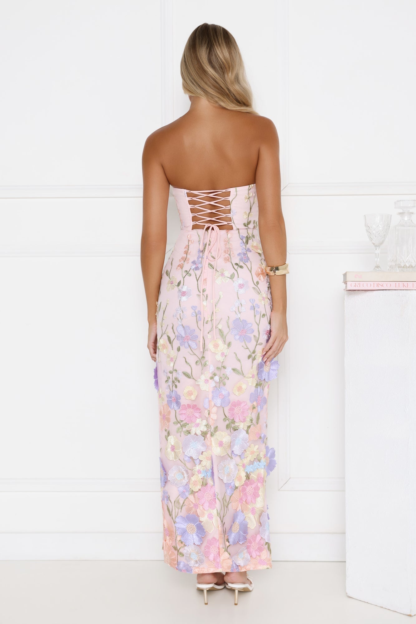 Vestido longo tomara-que-caia Jornada Floral Rosa