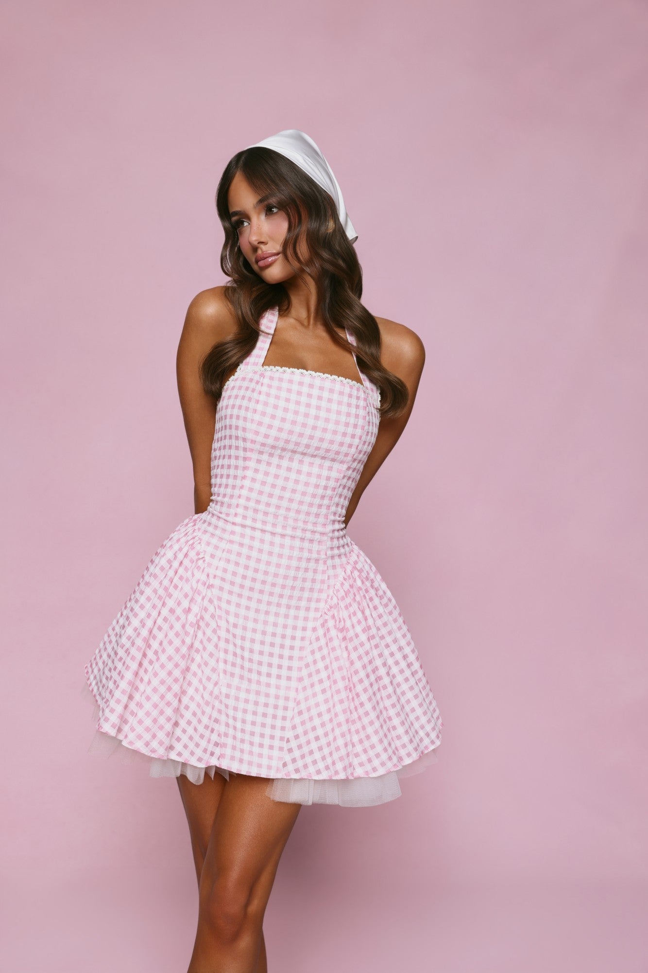 Minivestido Xadrez Vichy "Lírio Encantado" — Rosa claro