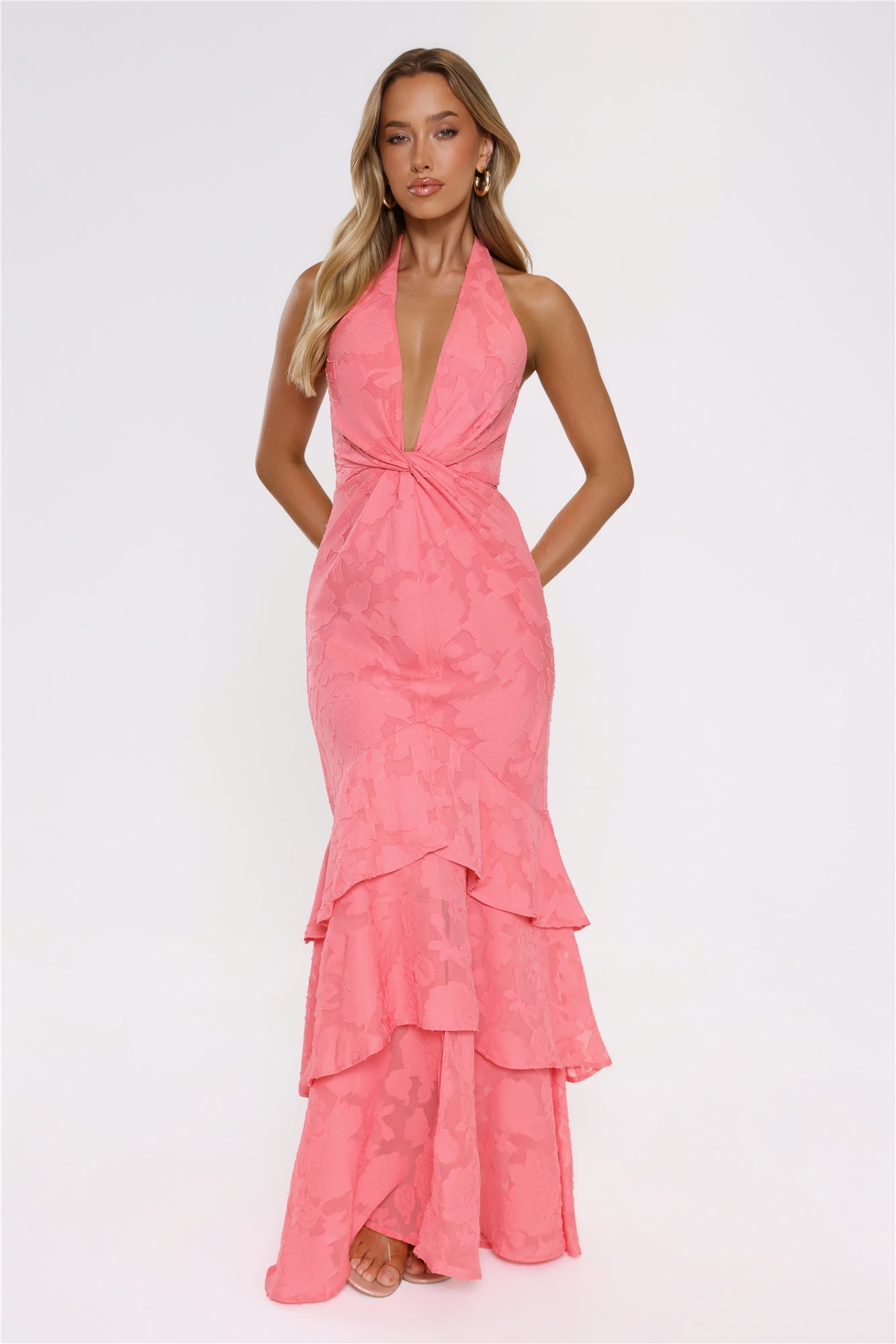 Vestido longo com decote halter Take The Chance — Coral