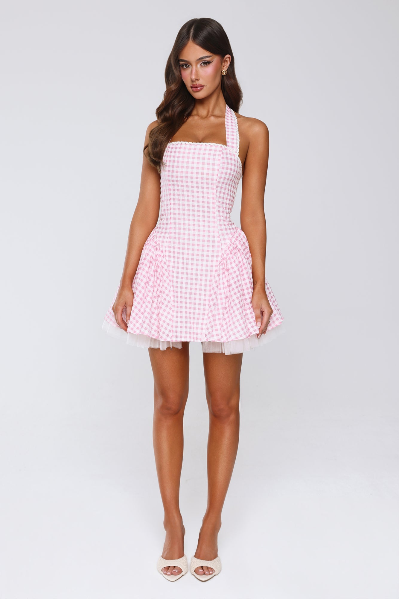 Minivestido Xadrez Vichy "Lírio Encantado" — Rosa claro