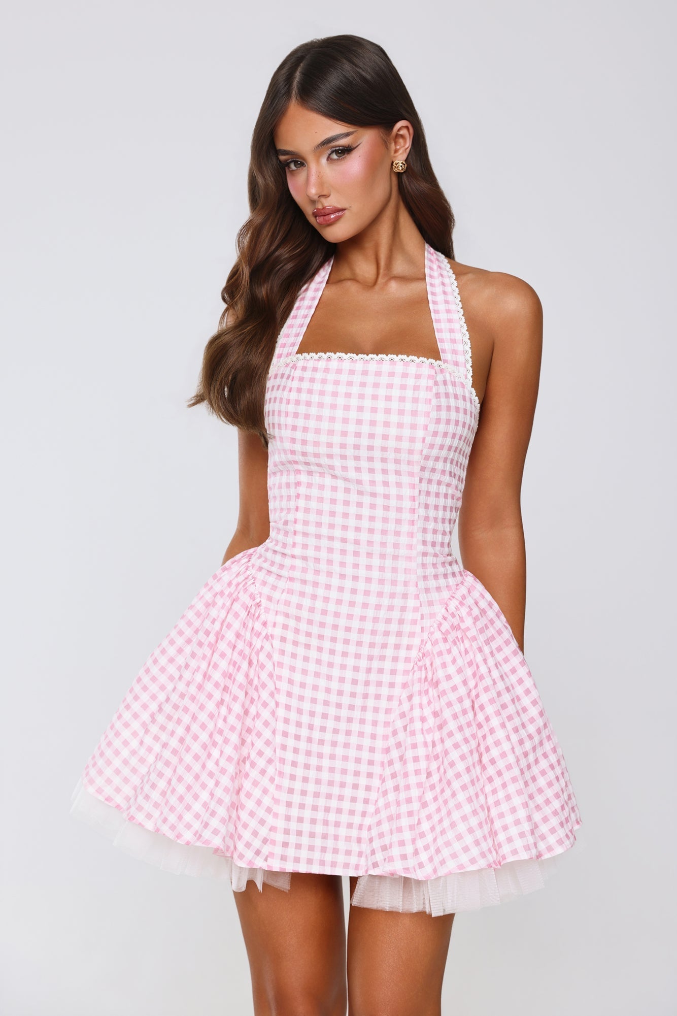 Minivestido Xadrez Vichy "Lírio Encantado" — Rosa claro