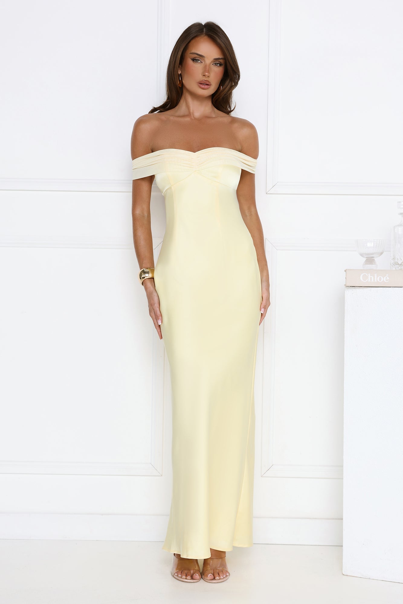 Vestido longo ombro a ombro The Sophisticate — Amarelo