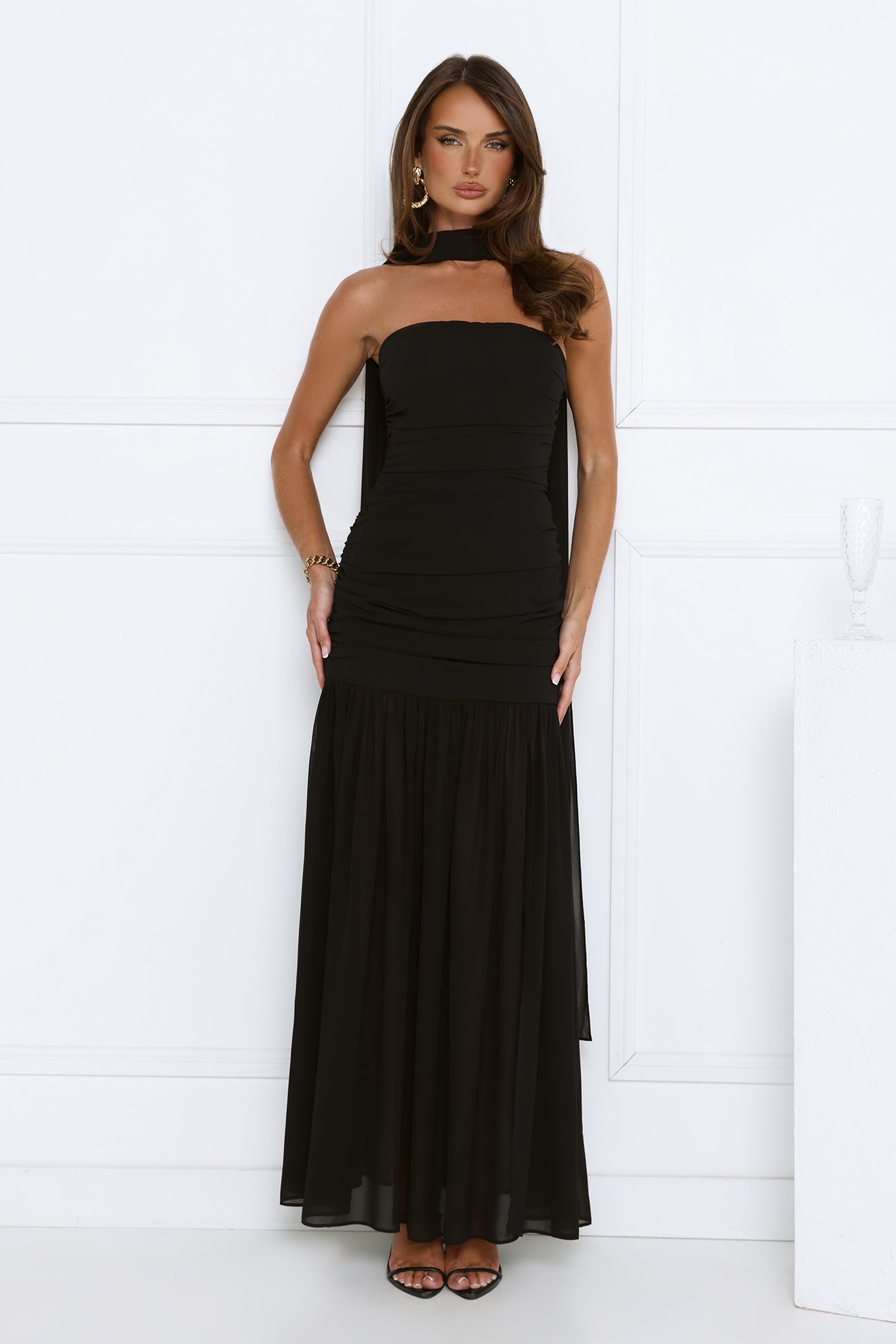 Vestido longo tomara-que-caia Soirée Glow — Preto