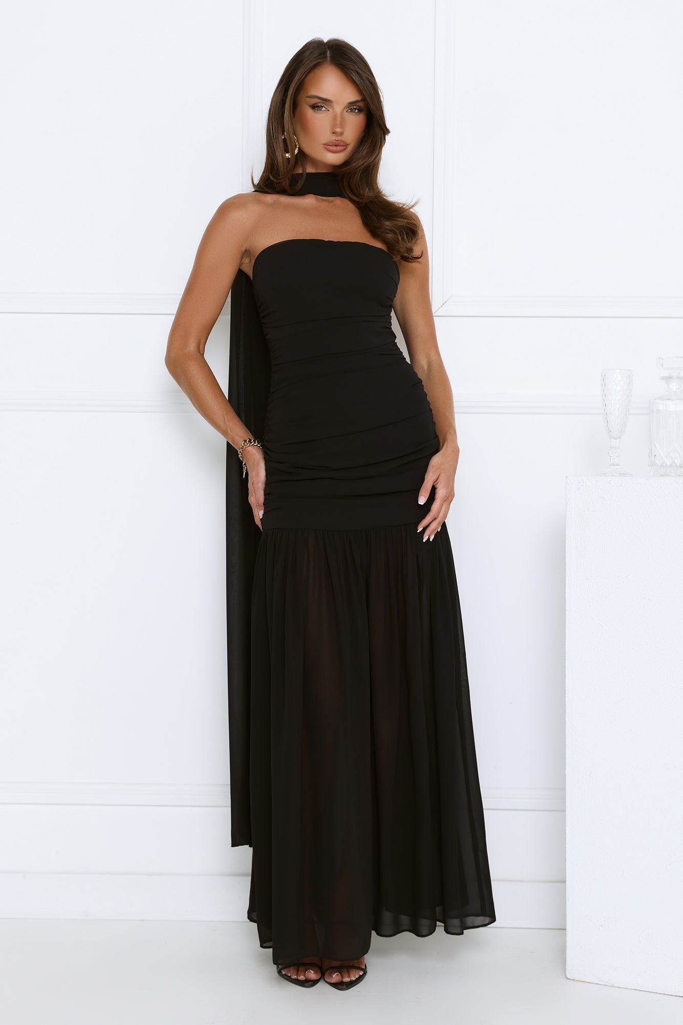Vestido longo tomara-que-caia Soirée Glow — Preto