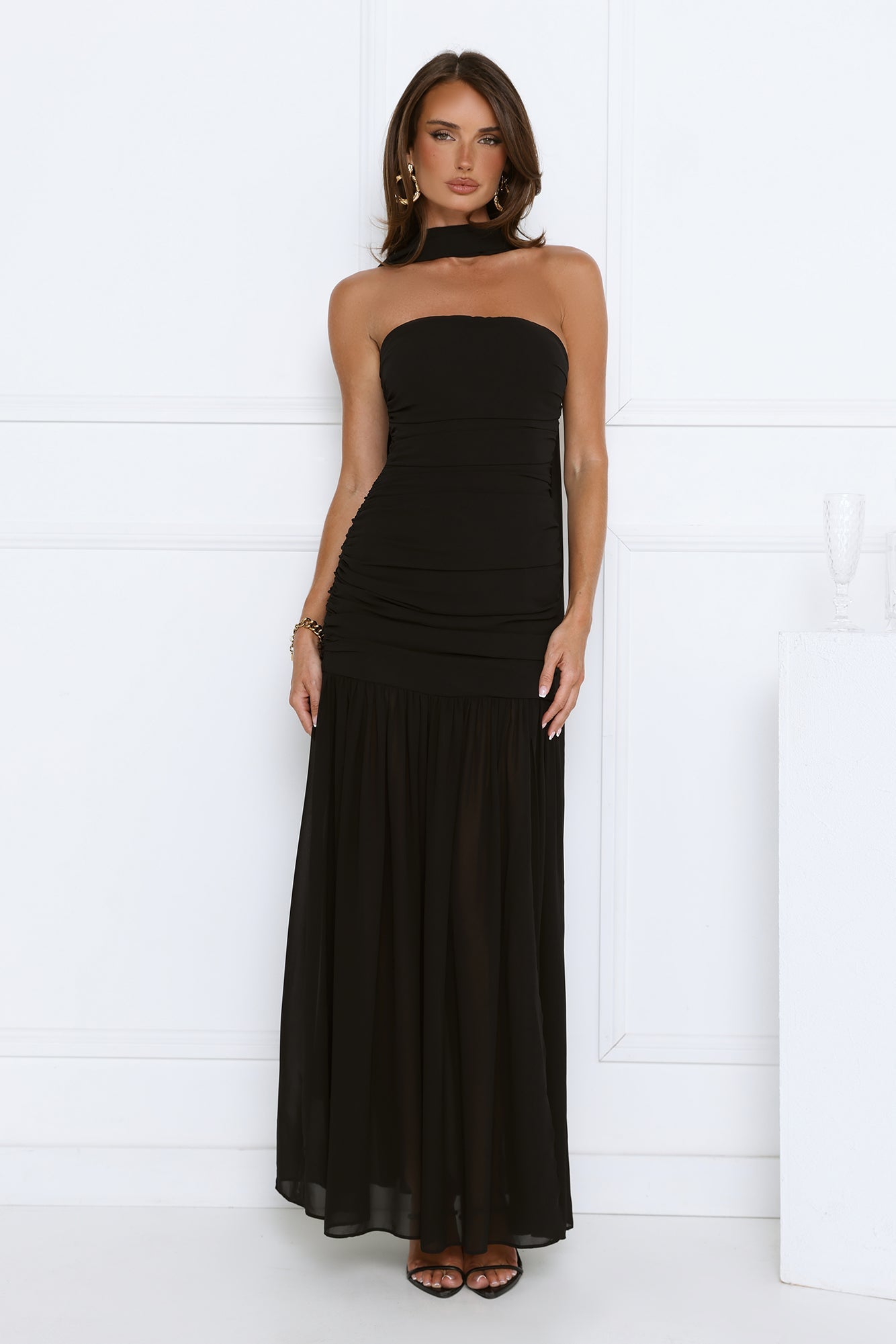 Vestido longo tomara-que-caia Soirée Glow — Preto