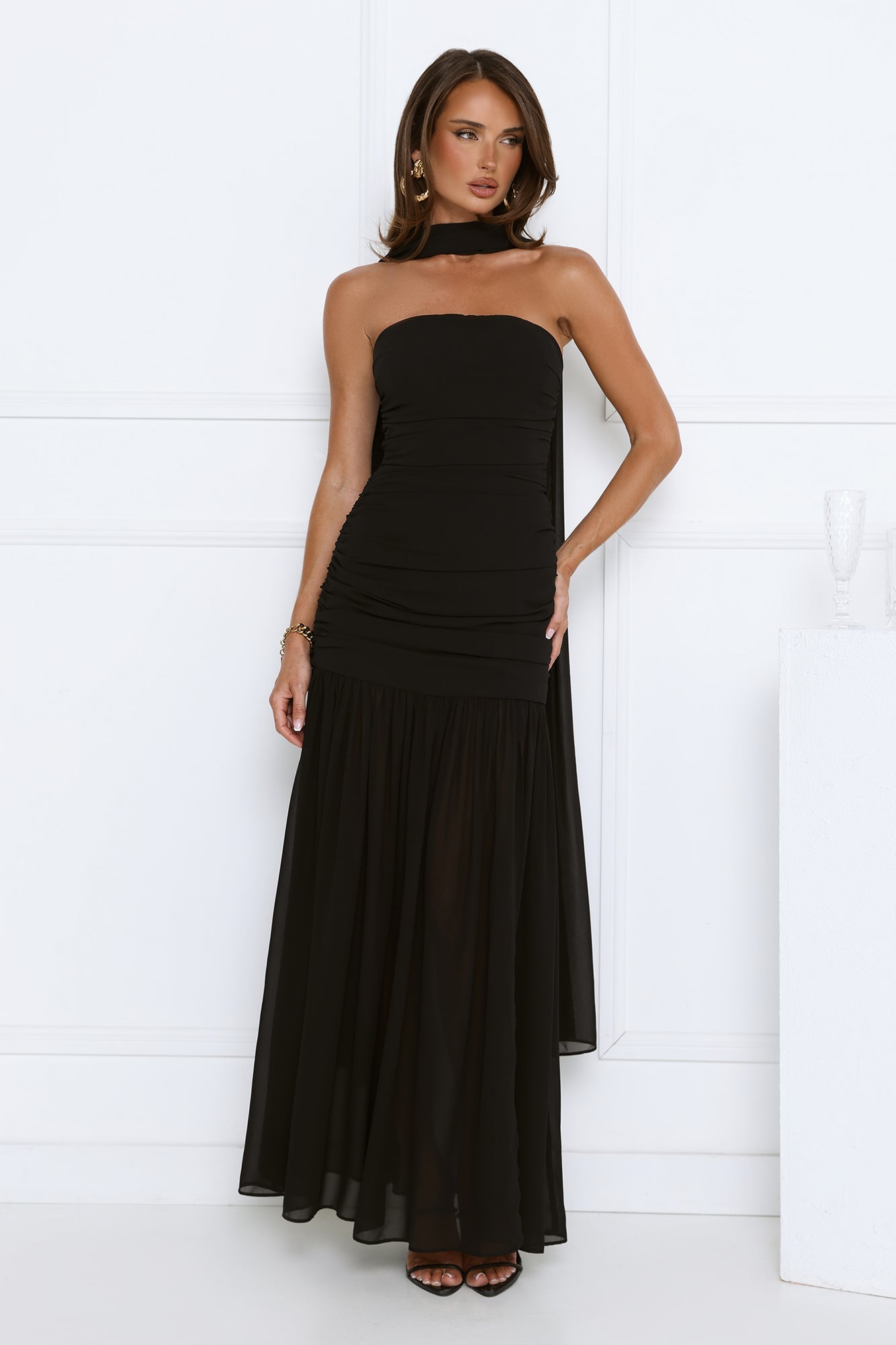 Vestido longo tomara-que-caia Soirée Glow — Preto