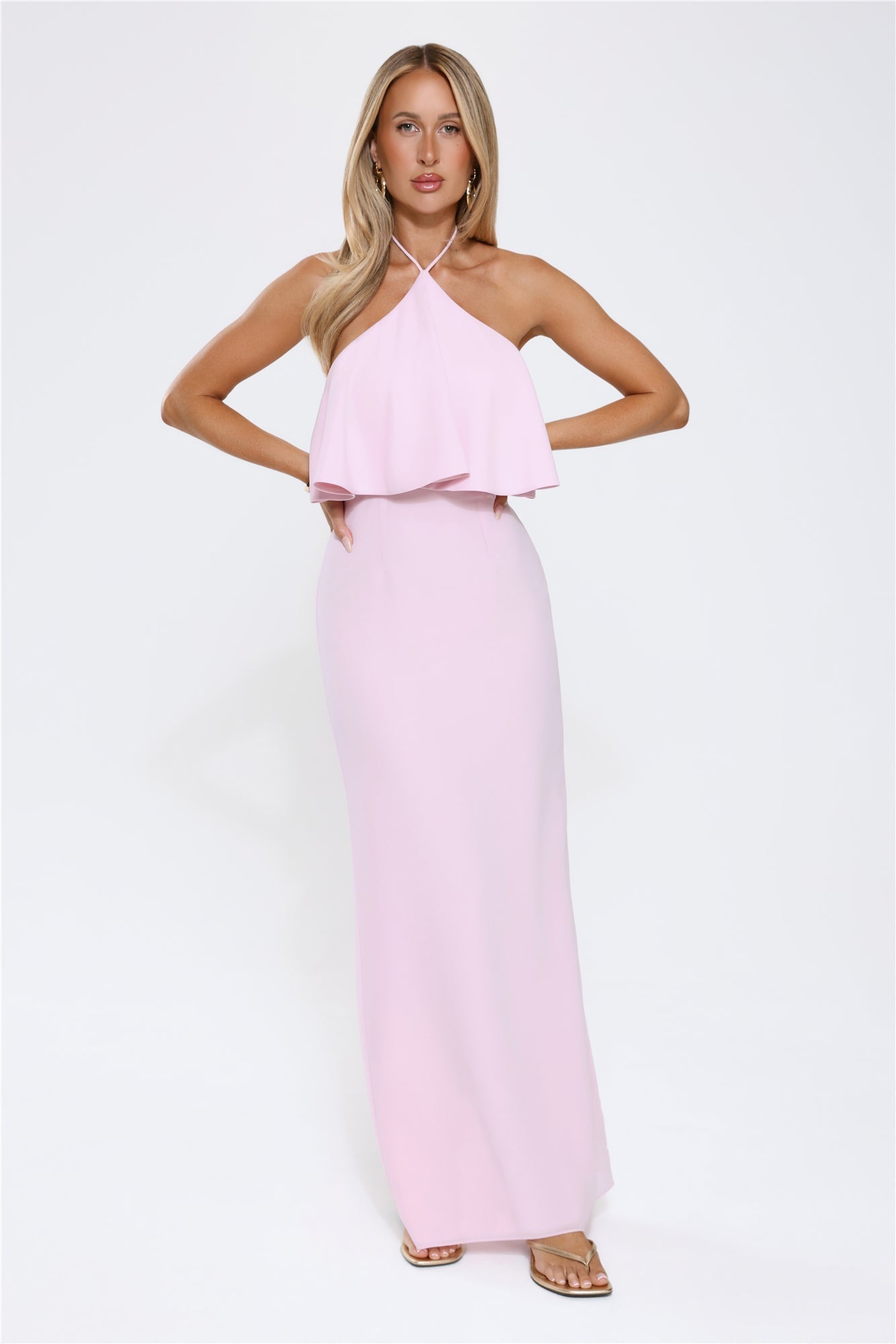 Vestido Longo Halter Sedoso Rosa