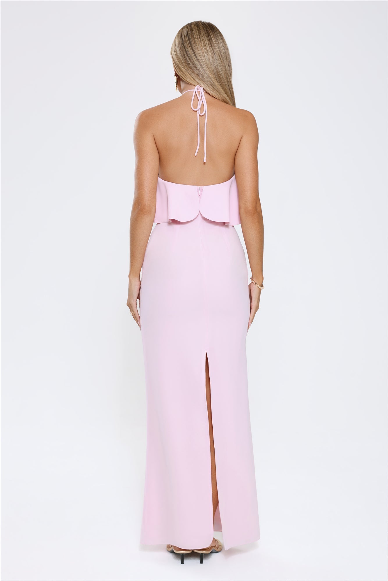 Vestido Longo Halter Sedoso Rosa