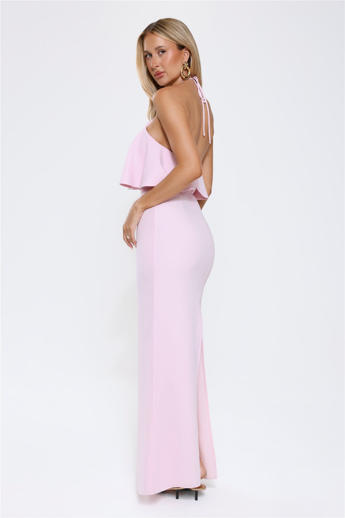 Vestido Longo Halter Sedoso Rosa