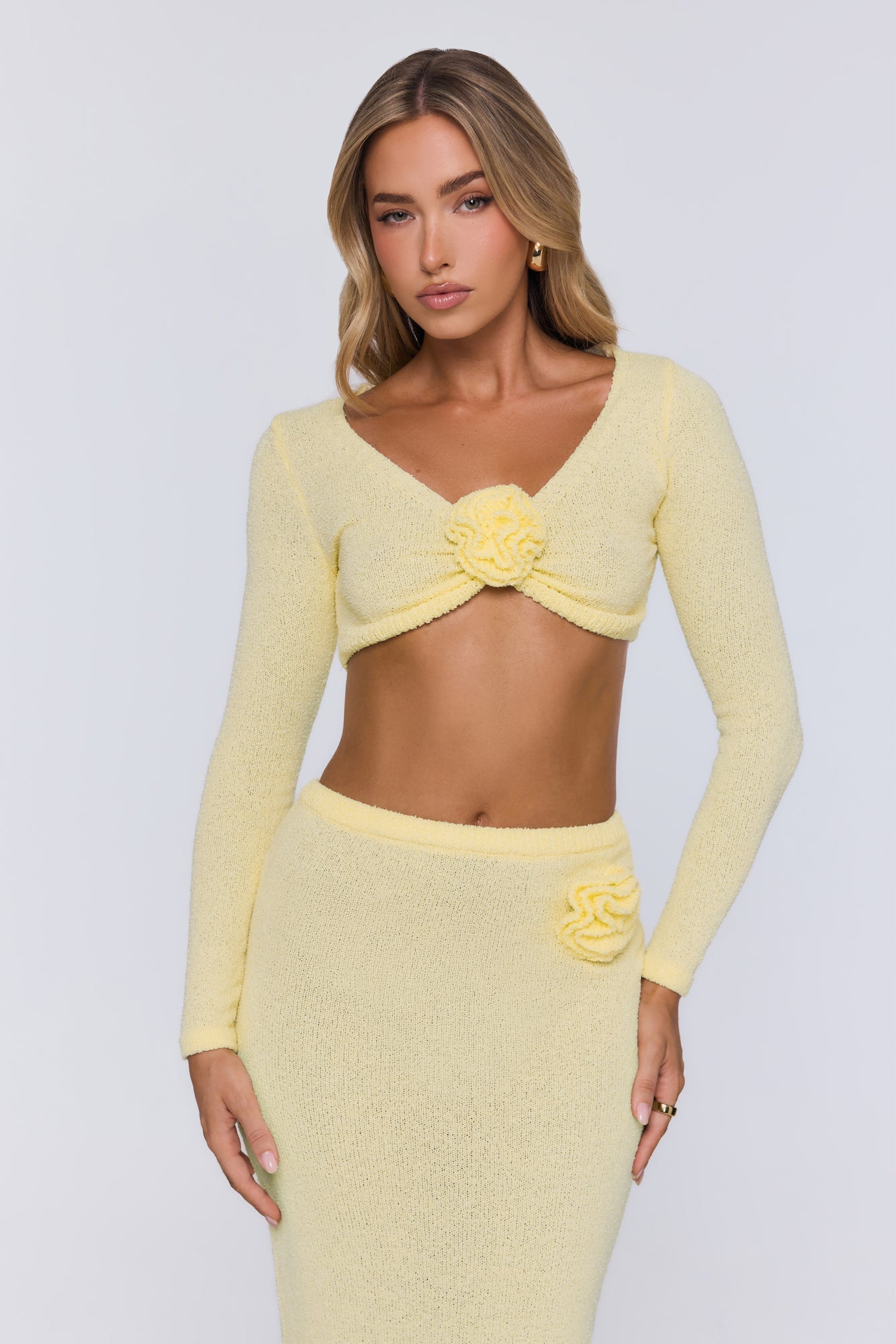 Cropped de tricô Sun Rose com manga longa — Amarelo