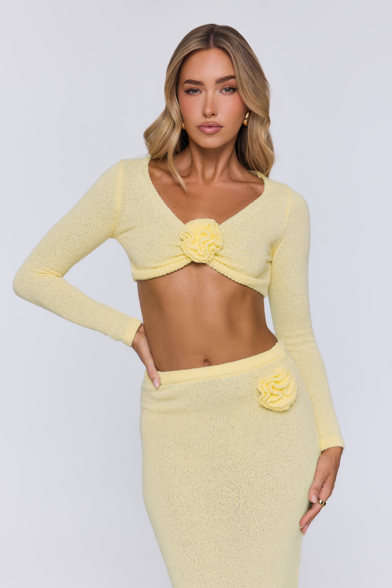 Cropped de tricô Sun Rose com manga longa — Amarelo