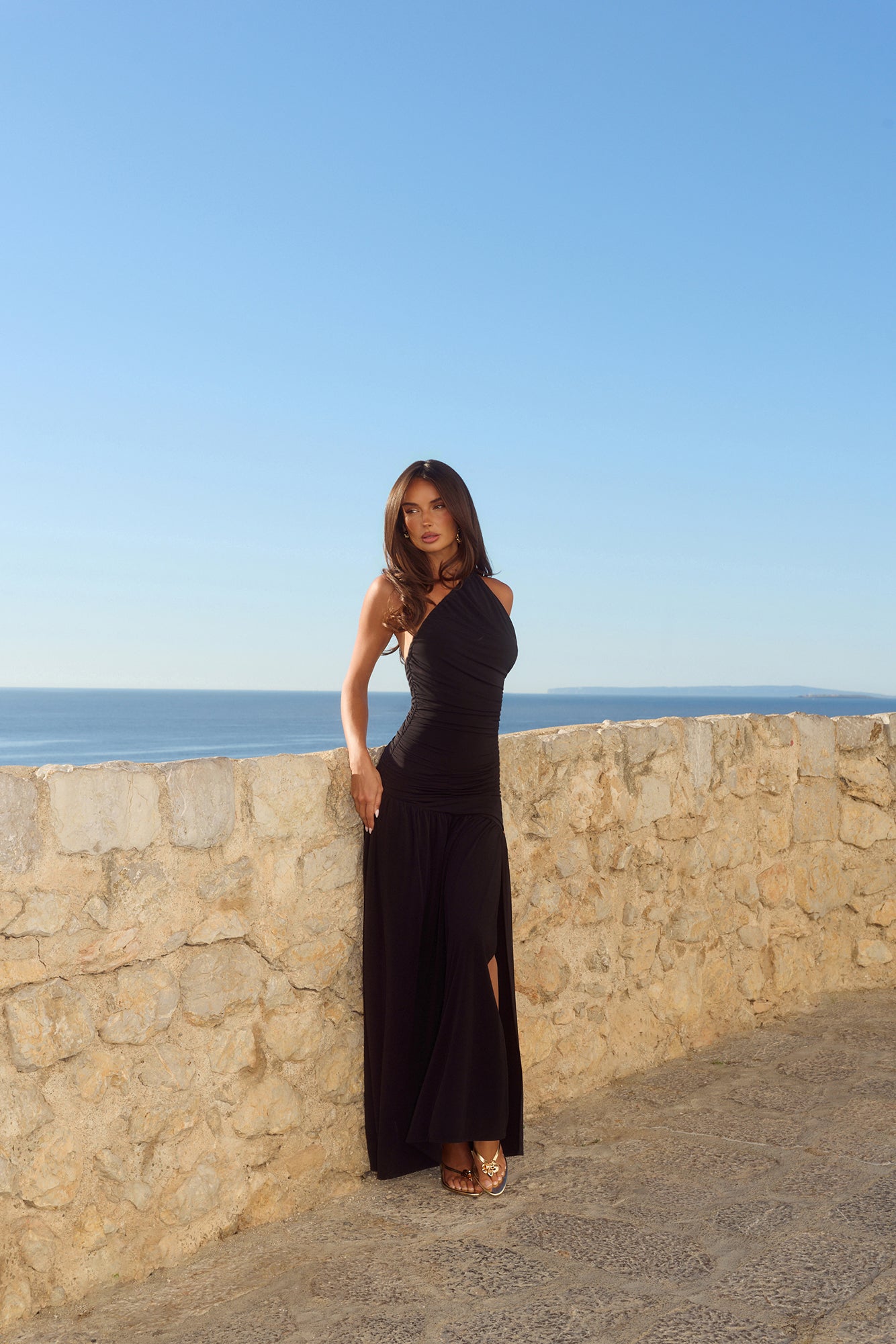 Vestido maxi de um ombro só "Spun In The Sun" — Preto