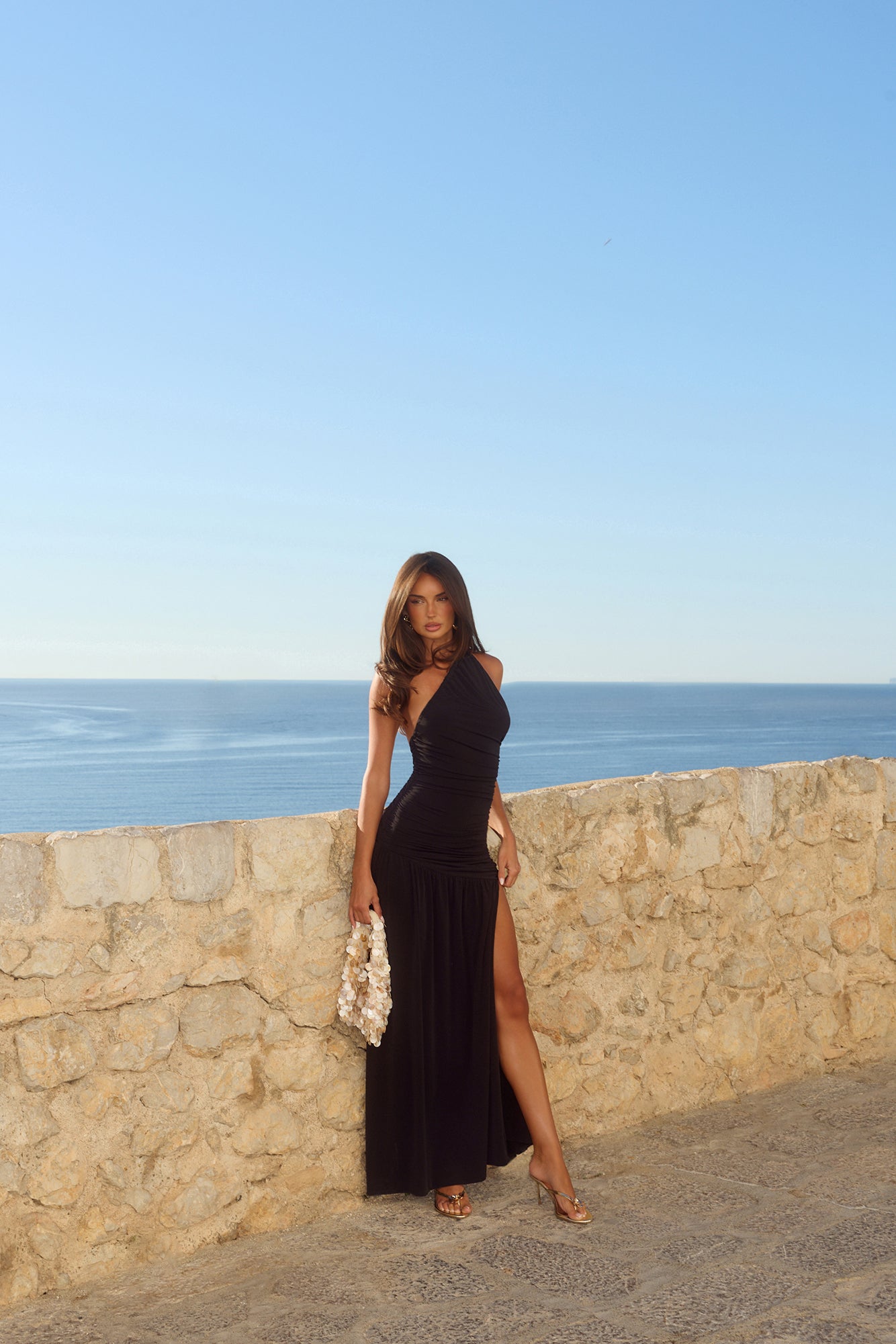 Vestido maxi de um ombro só "Spun In The Sun" — Preto