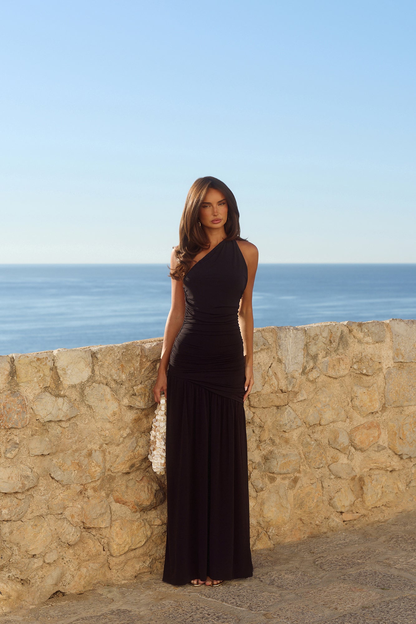 Vestido maxi de um ombro só "Spun In The Sun" — Preto