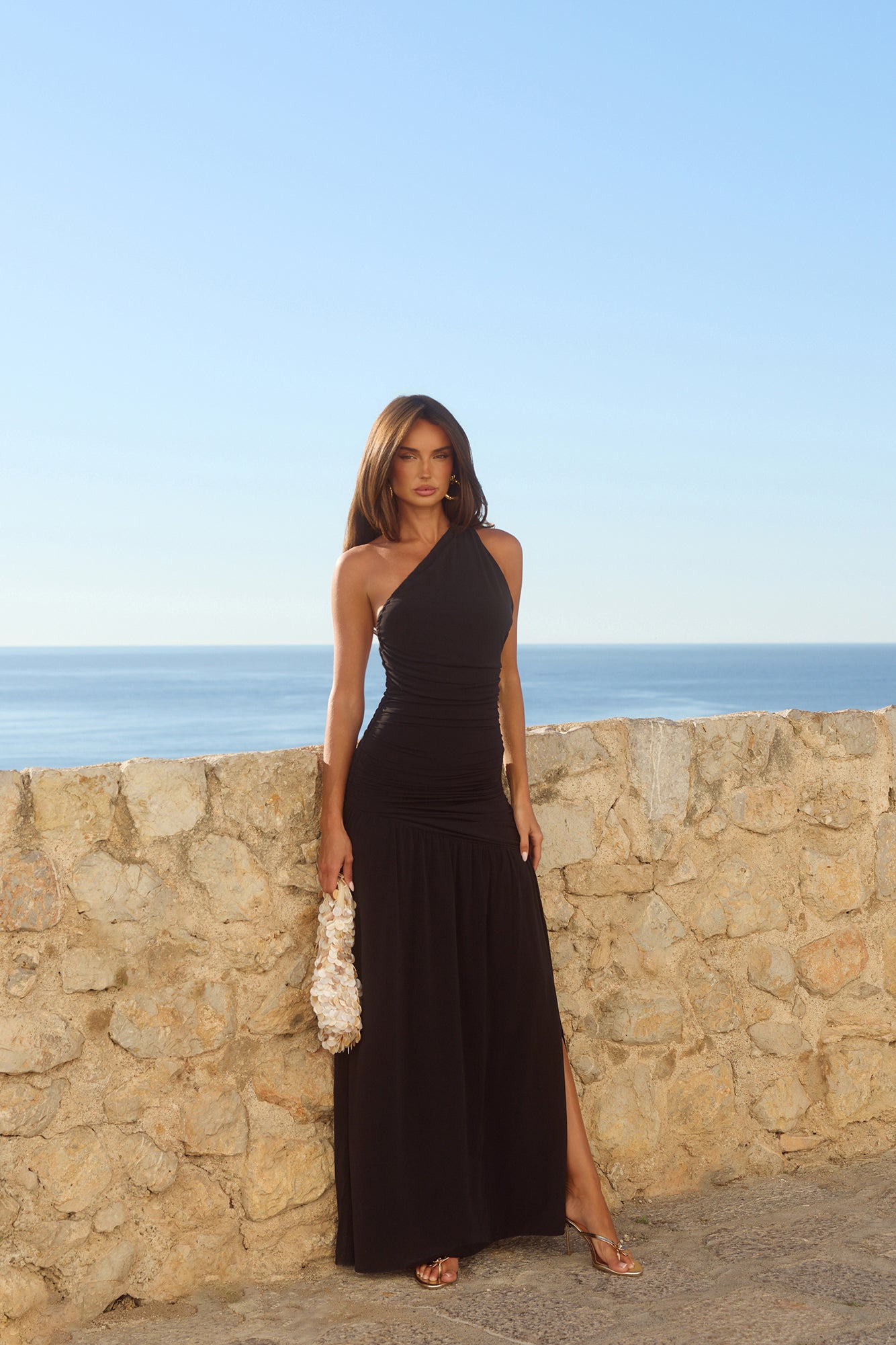 Vestido maxi de um ombro só "Spun In The Sun" — Preto