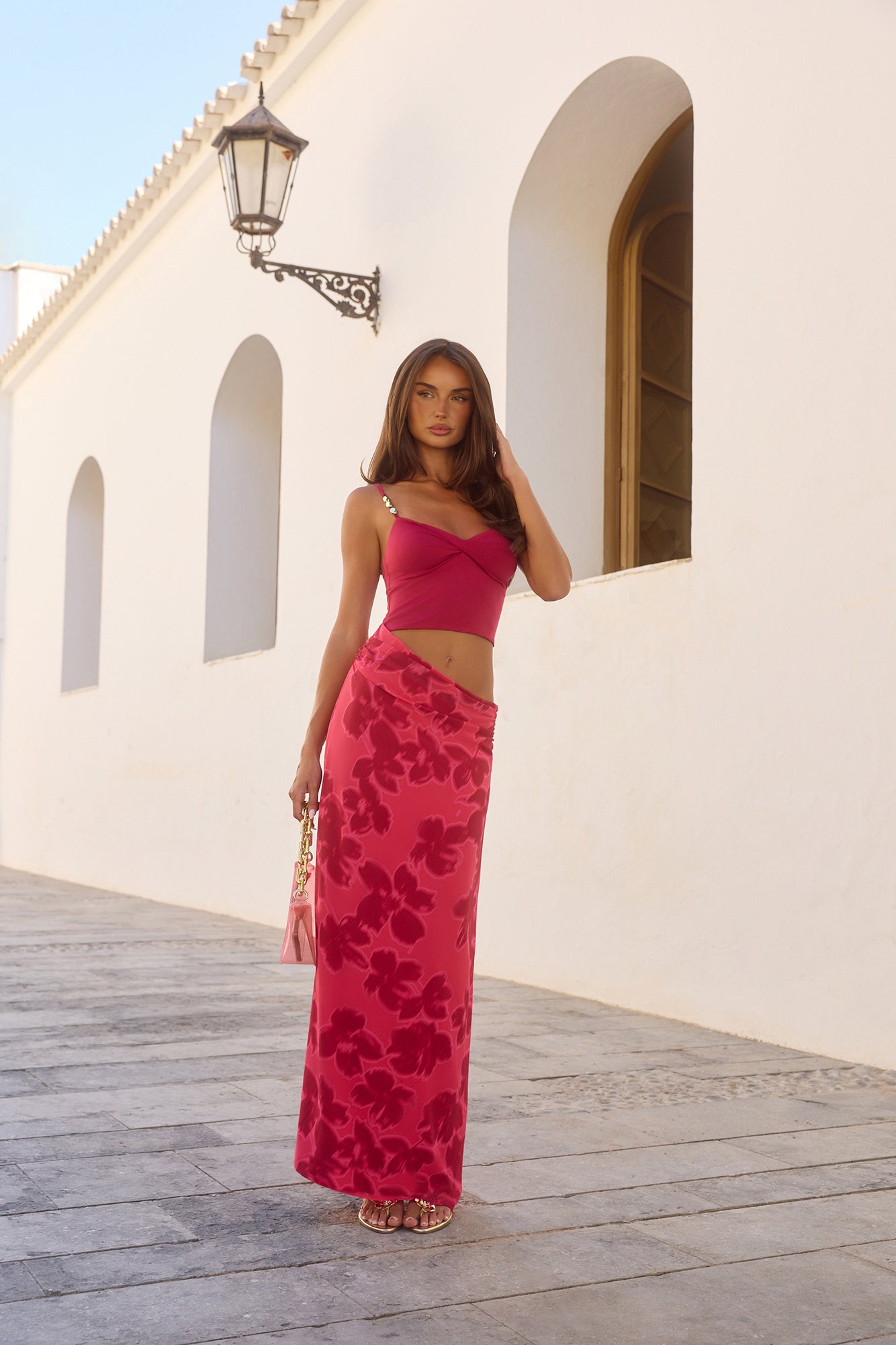 Vestido longo Pétala Ruborizada - Vermelho