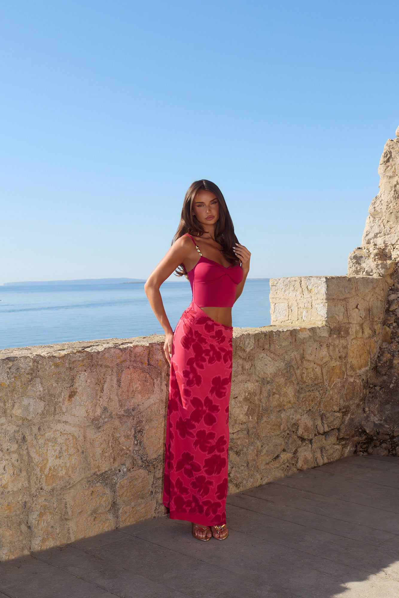 Vestido longo Pétala Ruborizada - Vermelho