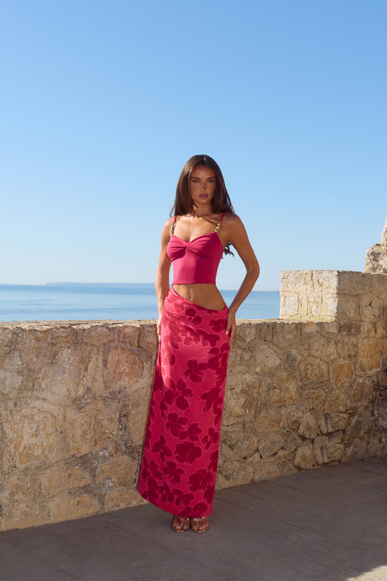 Vestido longo Pétala Ruborizada - Vermelho