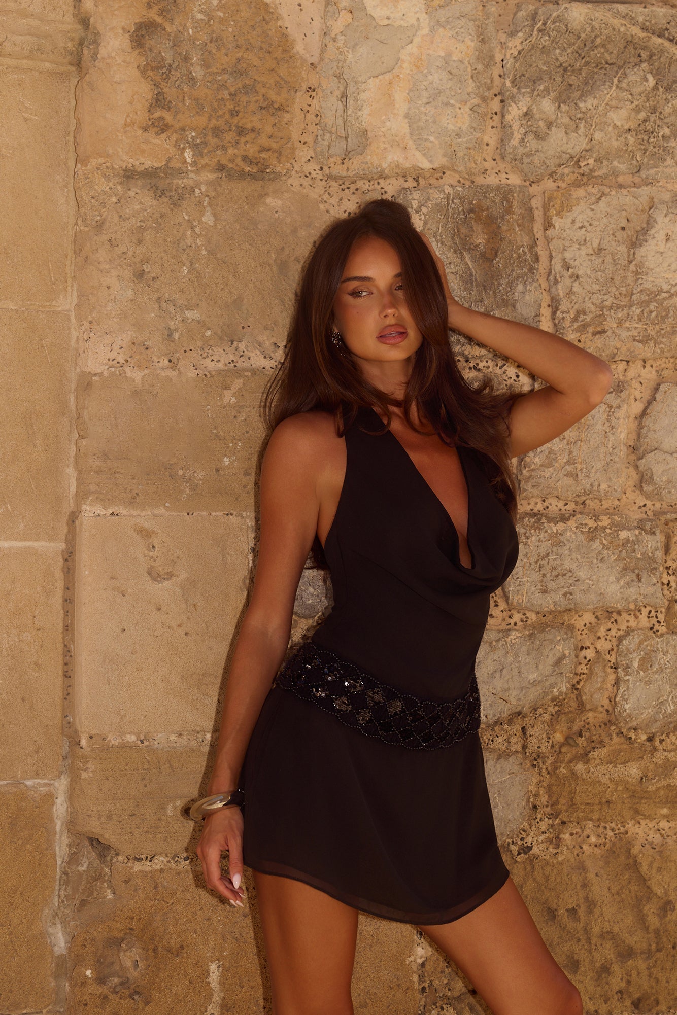 Vestido mini halter Brilho da Noite — Preto