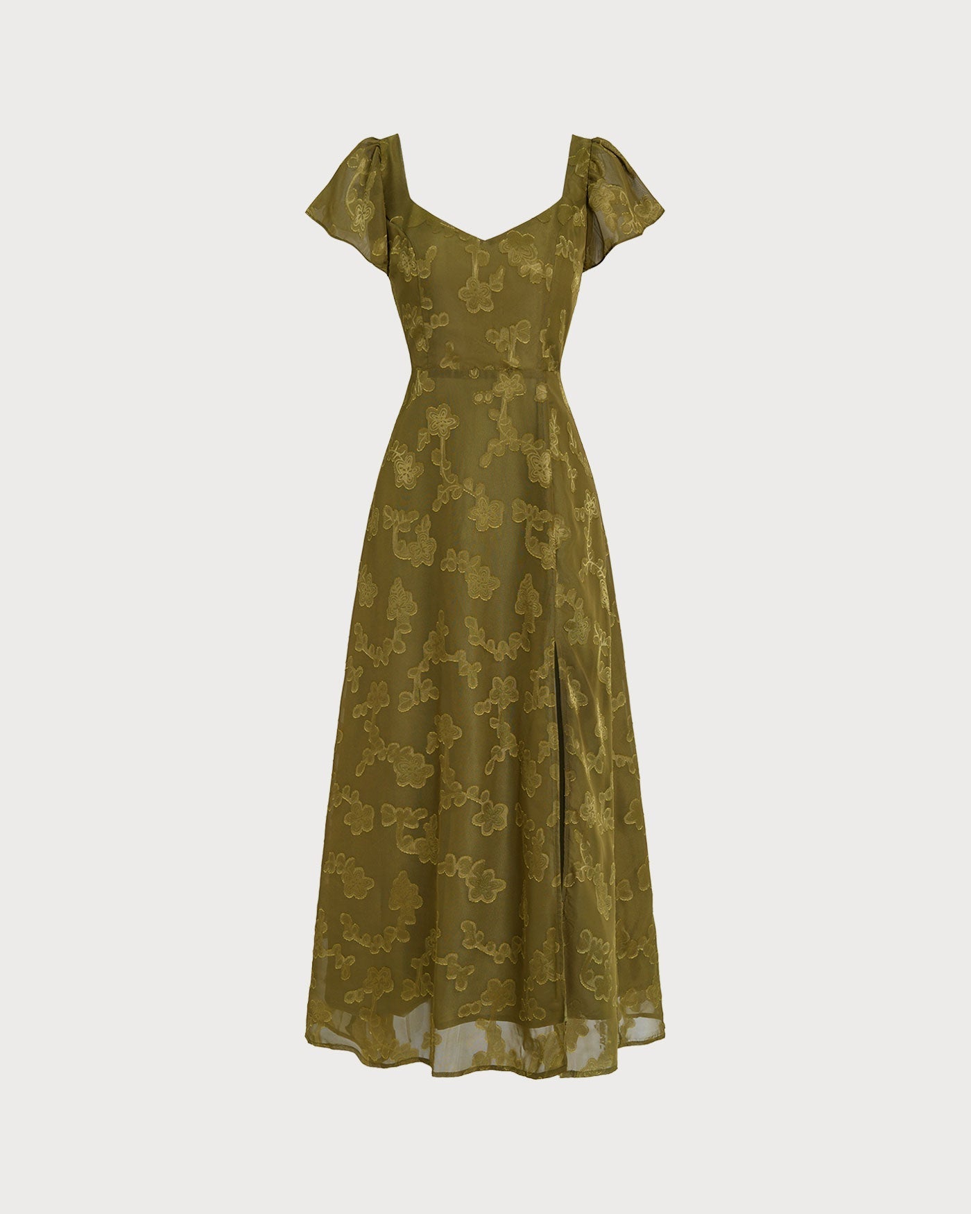 Vestido longo em jacquard com decote coração — Verde