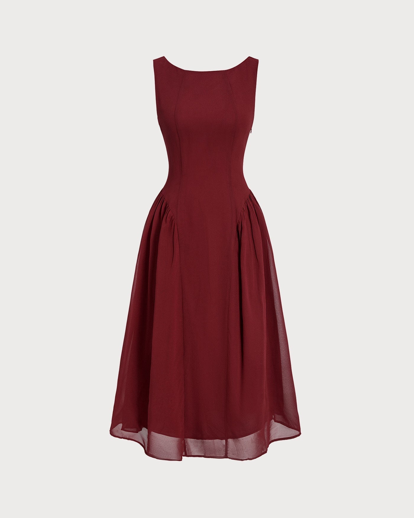 Vestido midi de chiffon sem mangas — vinho