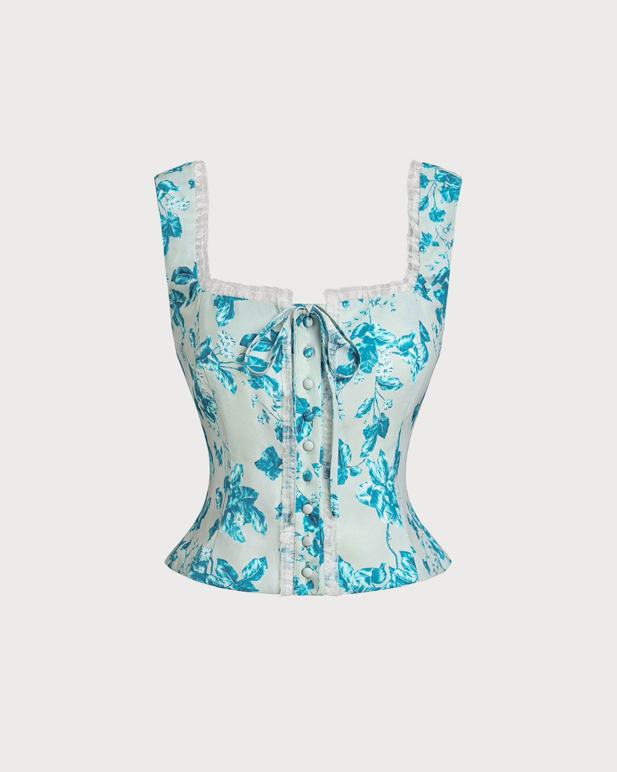 Regata Floral Azul com Decote Quadrado
