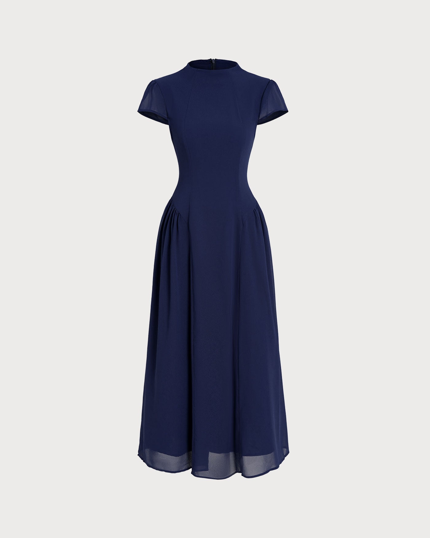Vestido midi azul com mangas bufantes