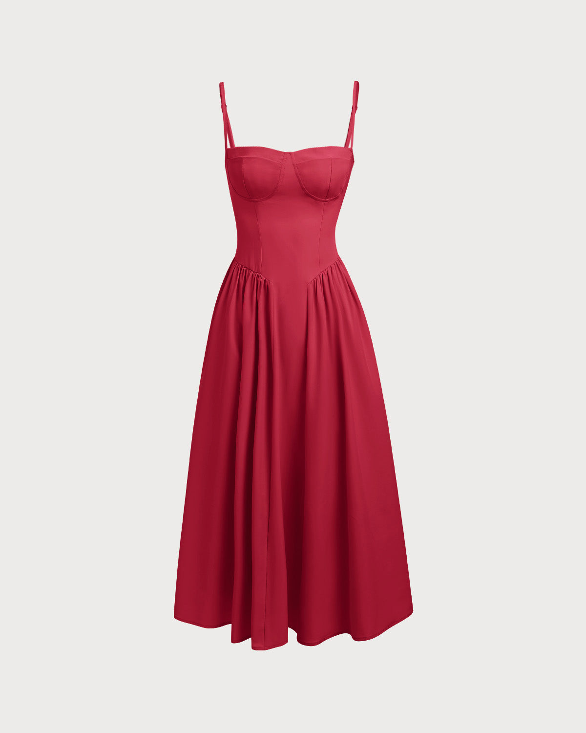 Vestido slip midi vermelho com decote quadrado e bolso
