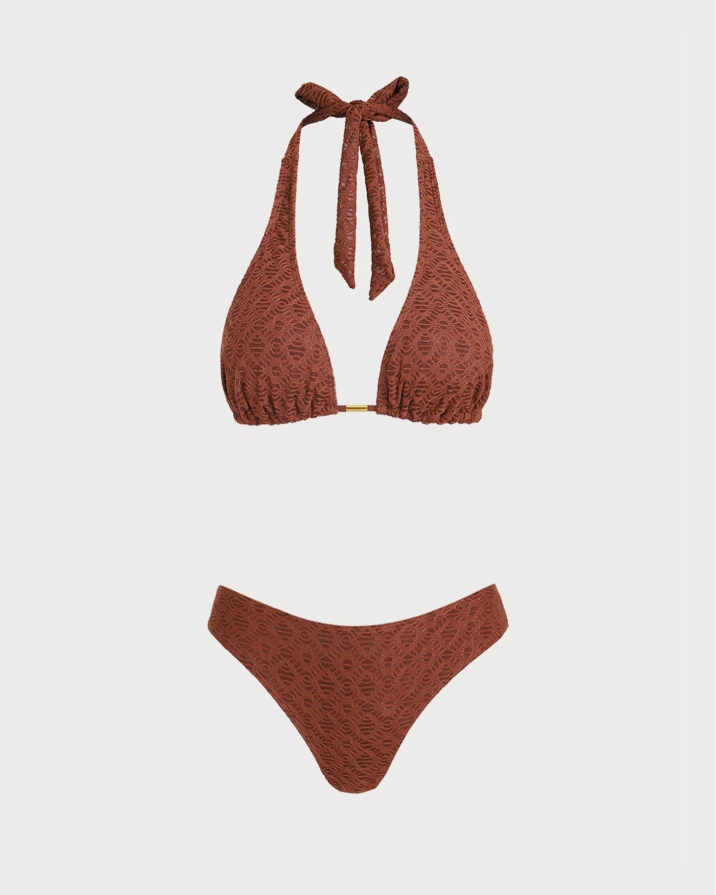 Conjunto de três peças em jacquard marrom