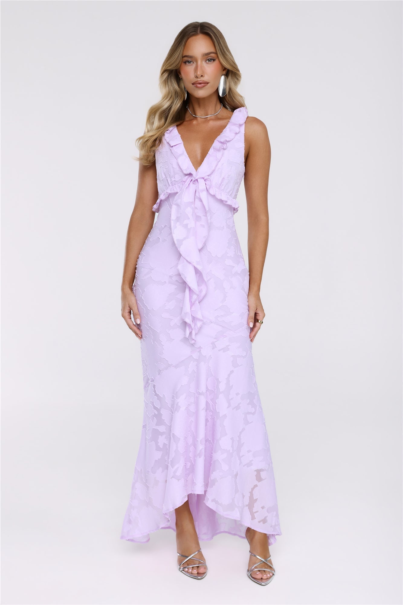 Vestido Maxi com Pétalas Cintilantes — Lilás