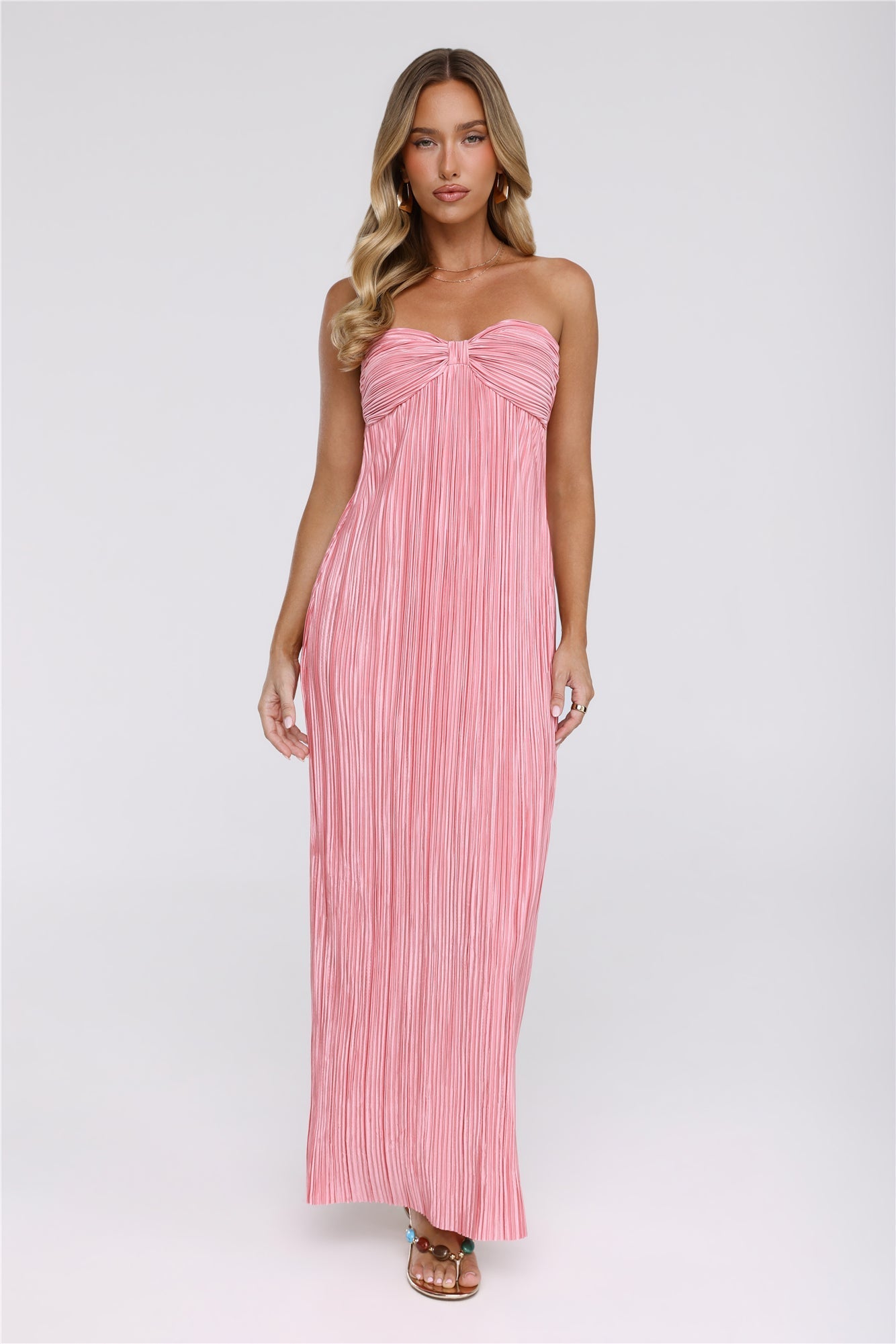 The Pretty Way Vestido Longo Plissê Tomara-que-Caia Rosa