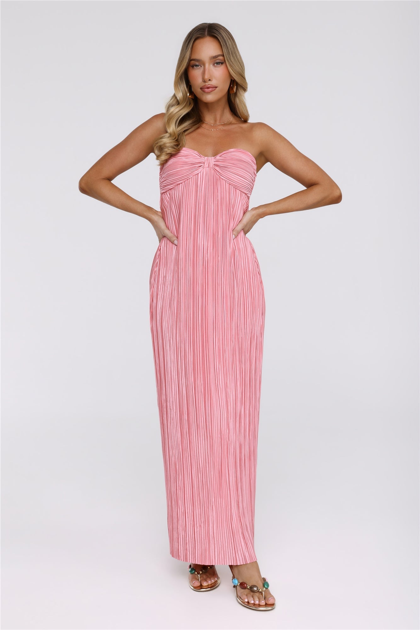 The Pretty Way Vestido Longo Plissê Tomara-que-Caia Rosa