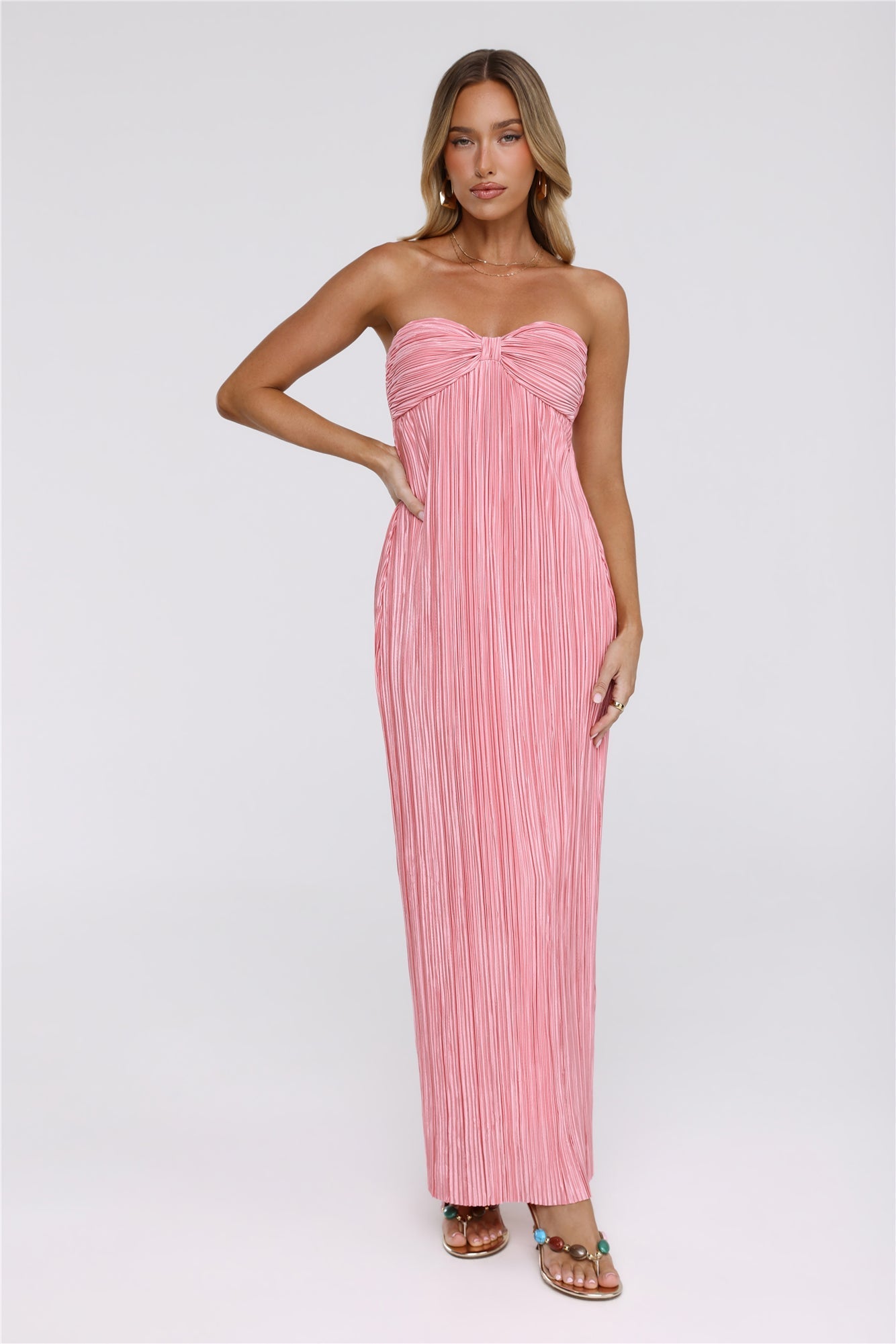 The Pretty Way Vestido Longo Plissê Tomara-que-Caia Rosa