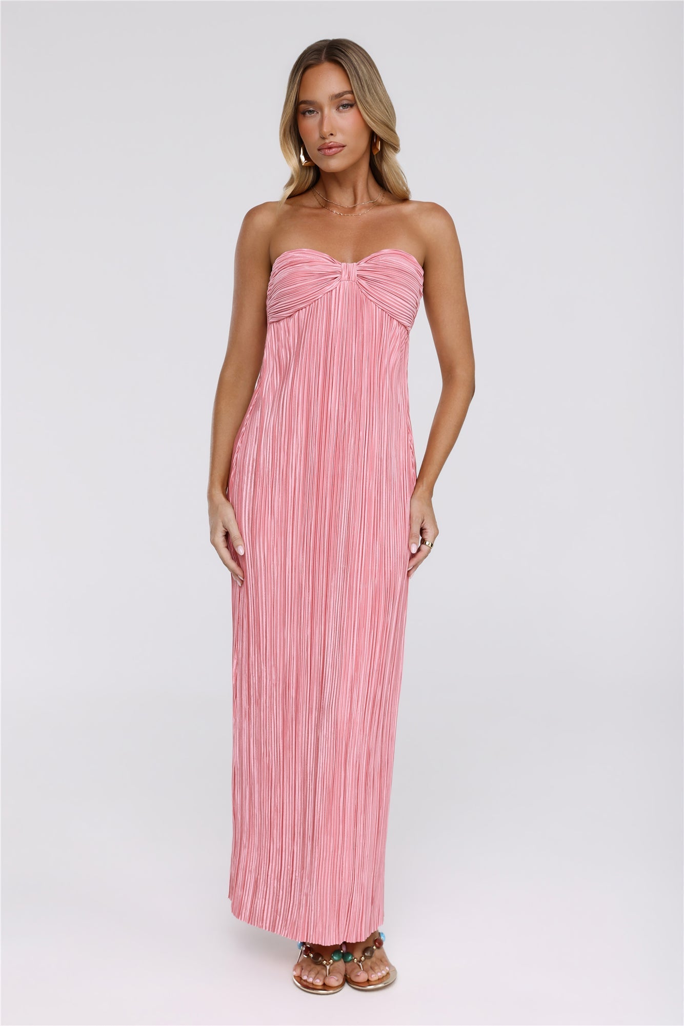 The Pretty Way Vestido Longo Plissê Tomara-que-Caia Rosa