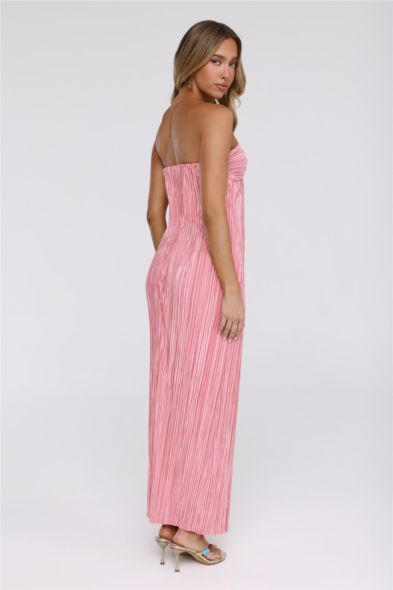 The Pretty Way Vestido Longo Plissê Tomara-que-Caia Rosa