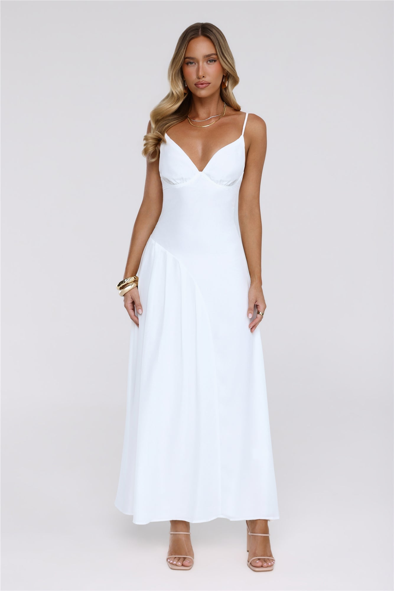 Vestido Longo Sussurro Dourado — Branco