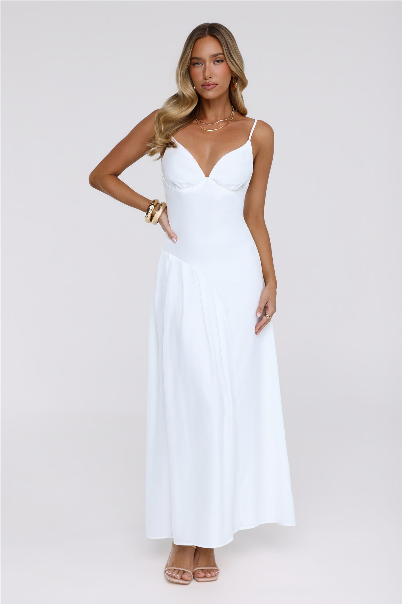 Vestido Longo Sussurro Dourado — Branco