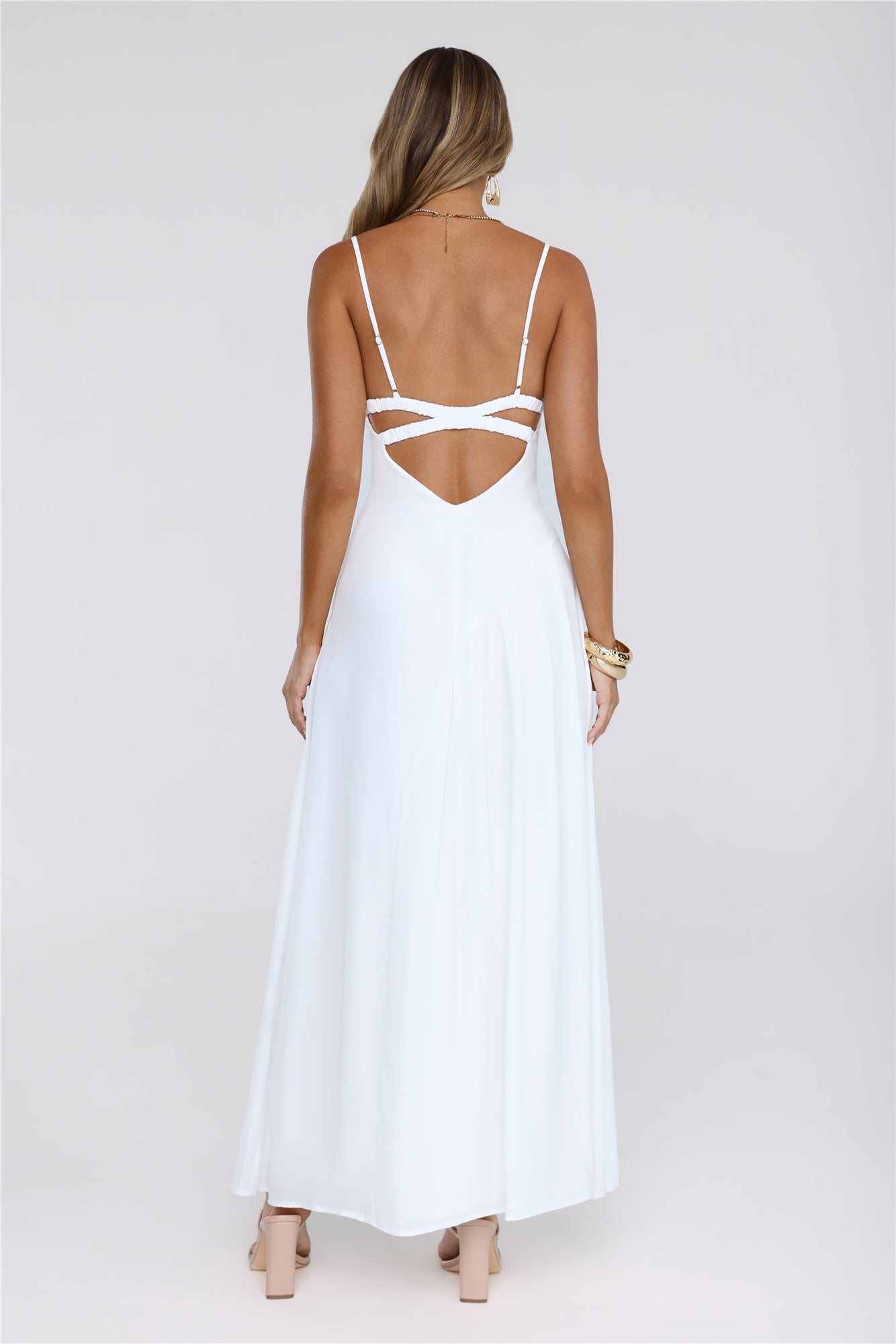 Vestido Longo Sussurro Dourado — Branco