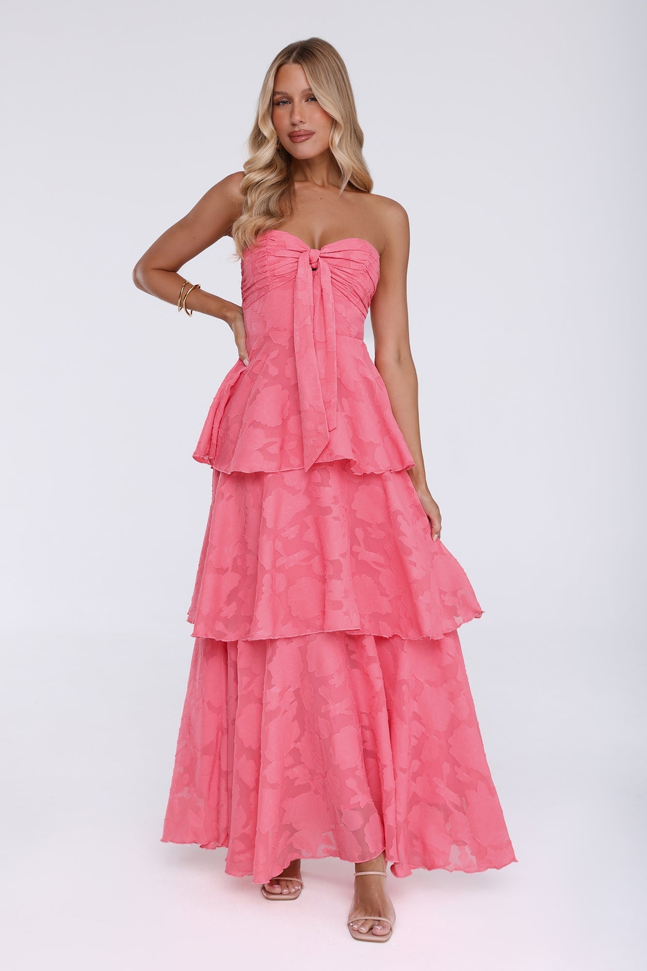 Vestido Maxi Tomara-que-caia Frost Flare - Coral