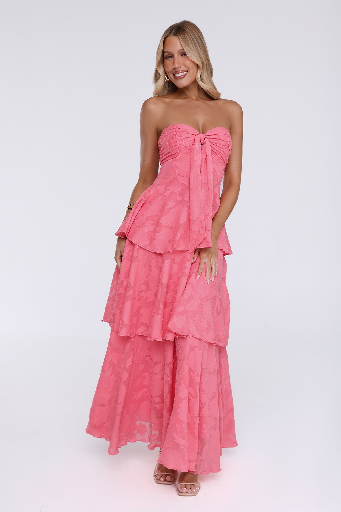 Vestido Maxi Tomara-que-caia Frost Flare - Coral