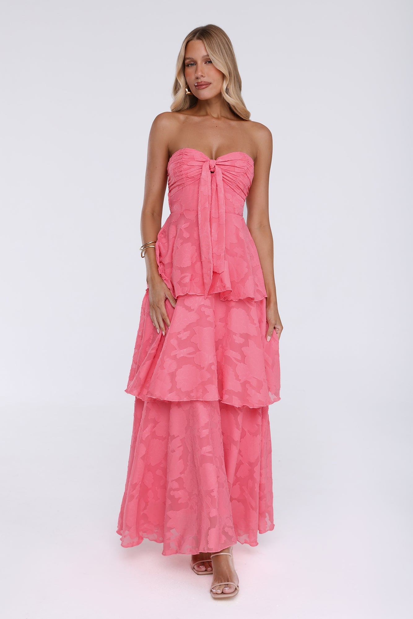 Vestido Maxi Tomara-que-caia Frost Flare - Coral