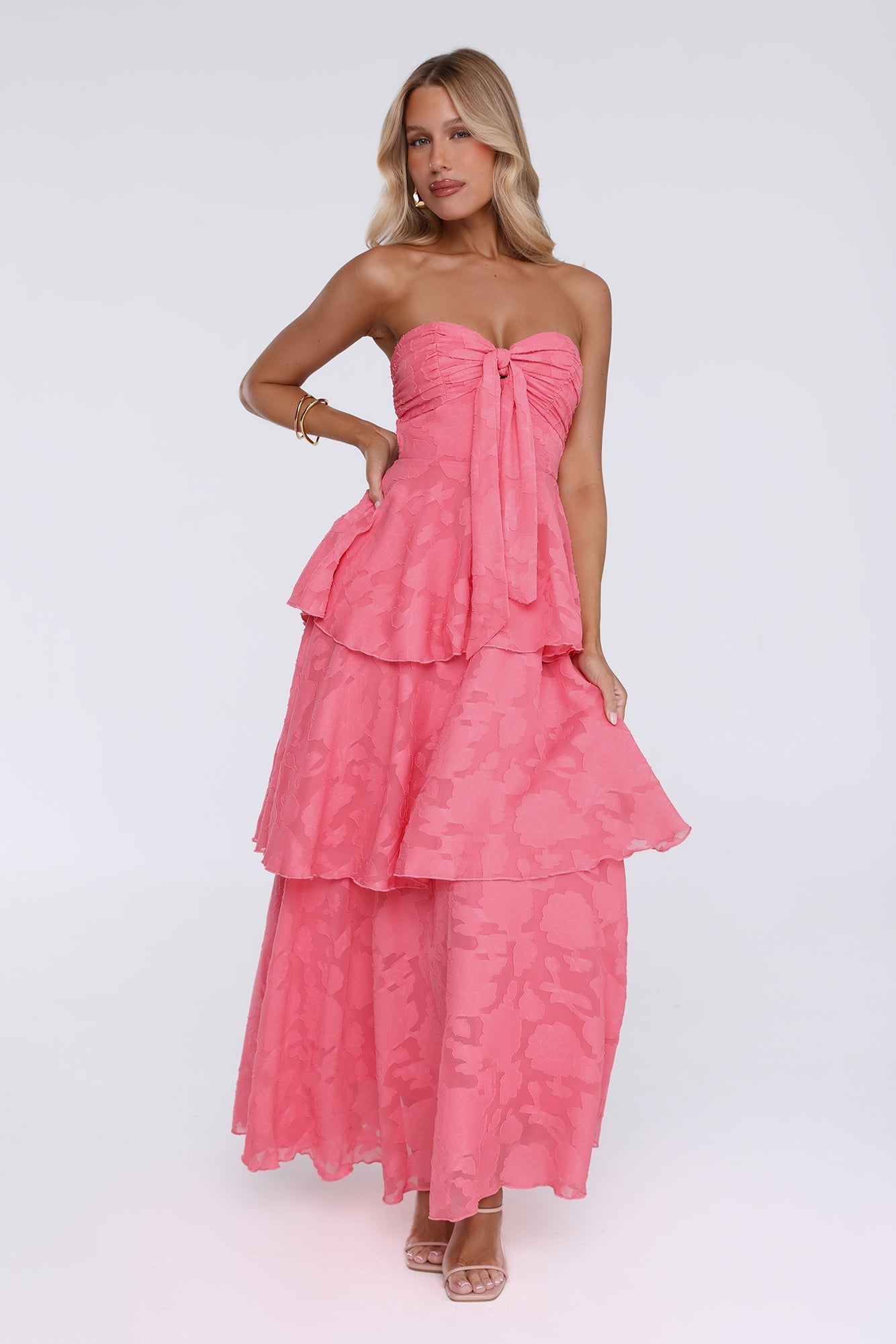 Vestido Maxi Tomara-que-caia Frost Flare - Coral