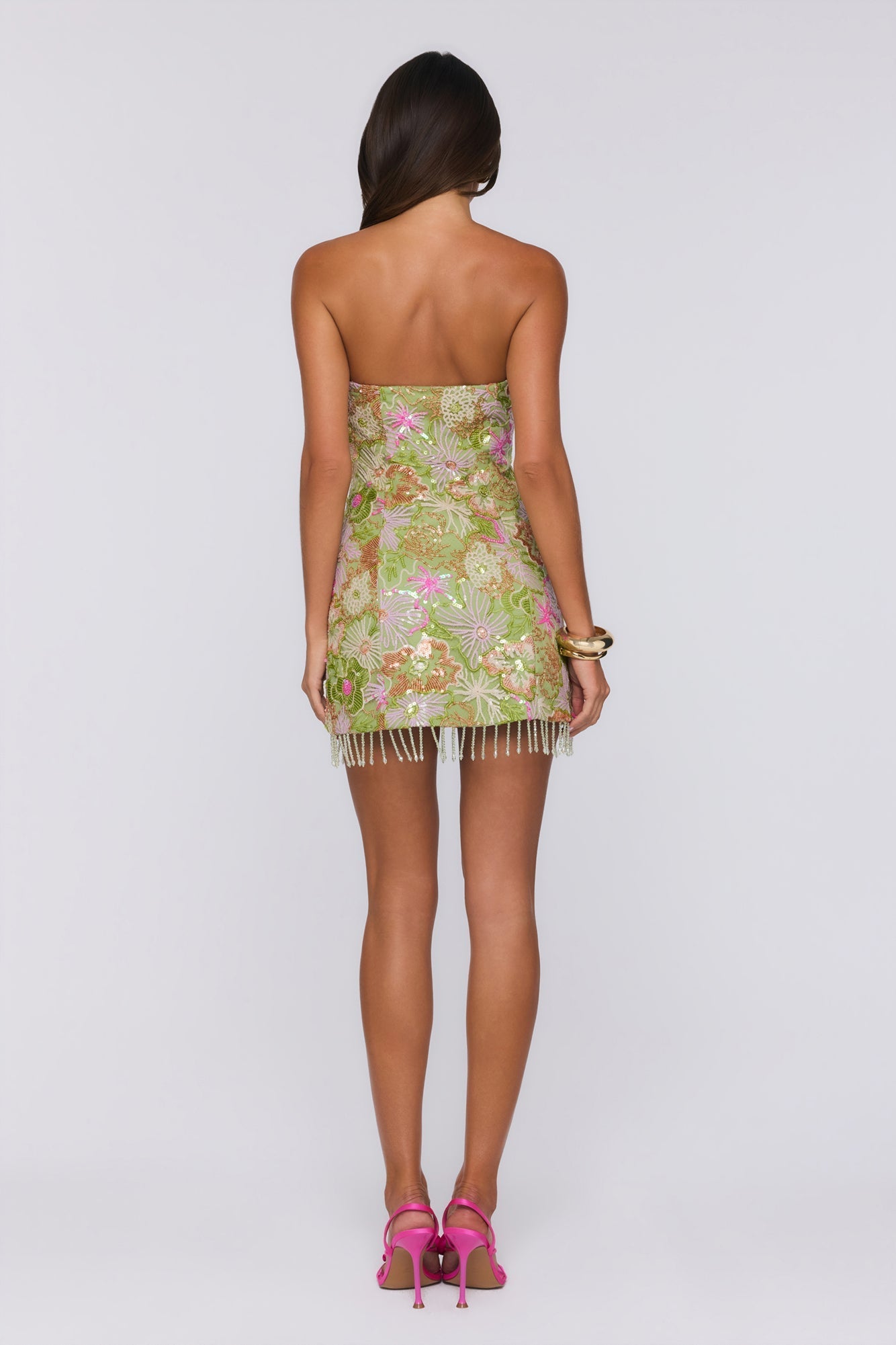 Vestido Mini Tomara-que-caia Perfeito para Celebrar com Aplicações — Multicolorido