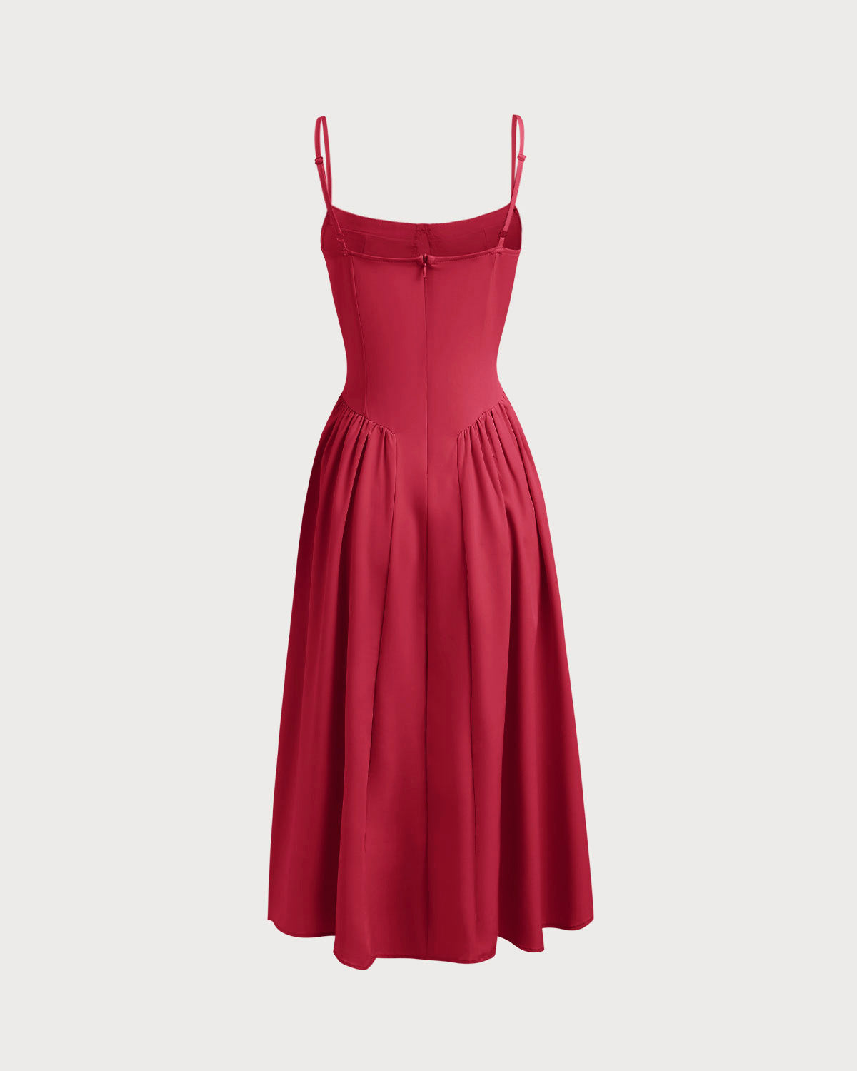Vestido slip midi vermelho com decote quadrado e bolso