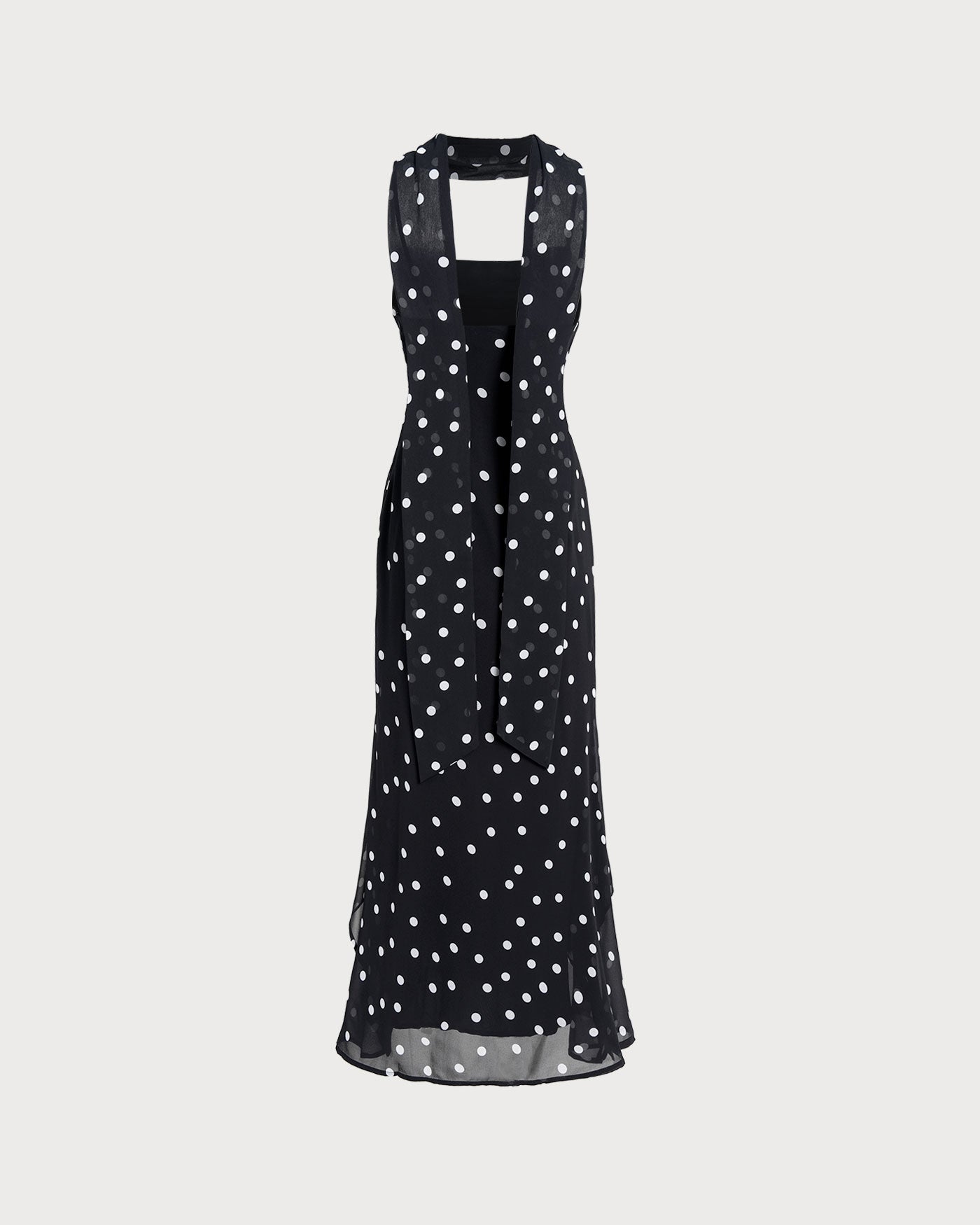 Vestido slip longo em poá preto
