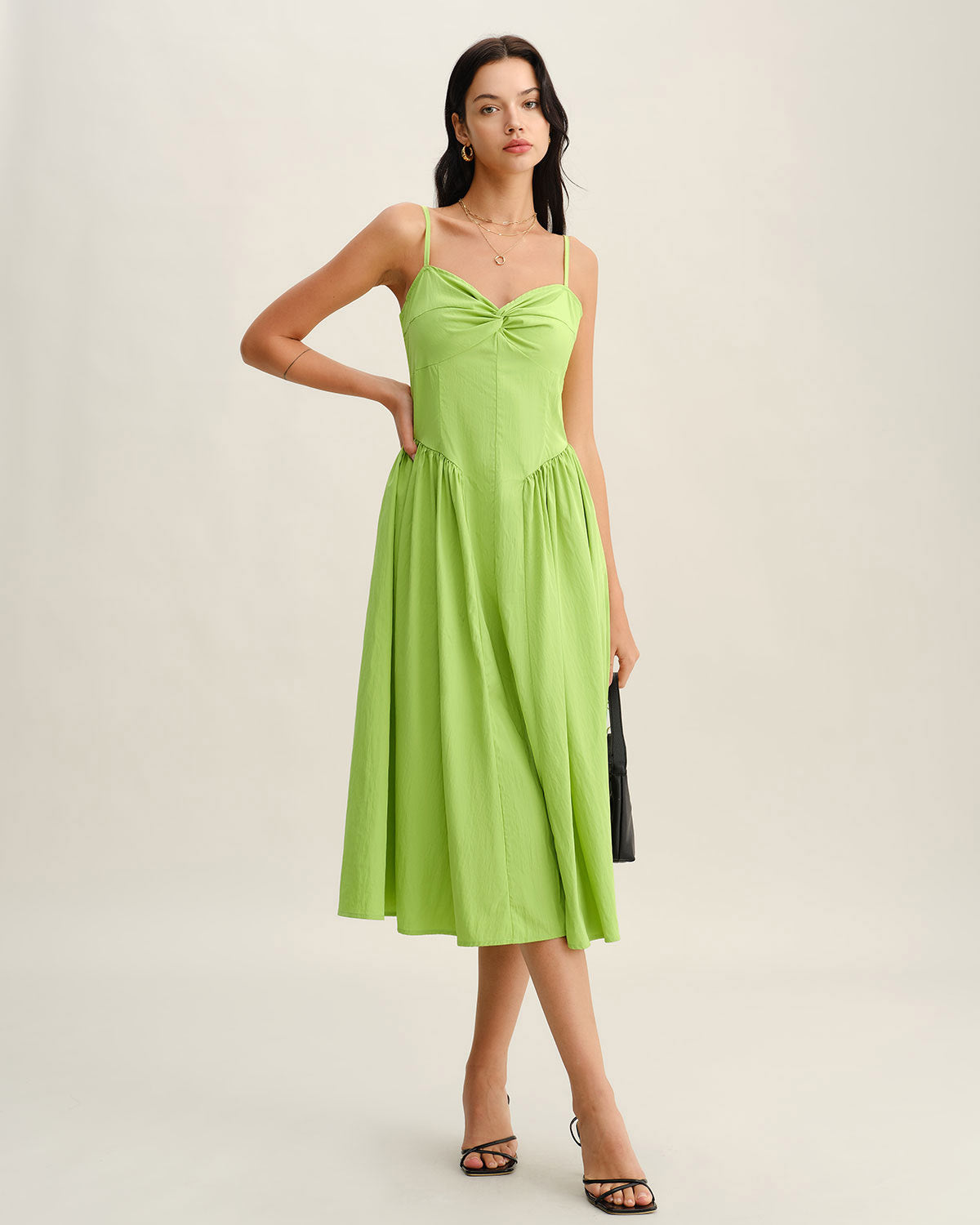 Vestido slip midi com decote coração - Verde