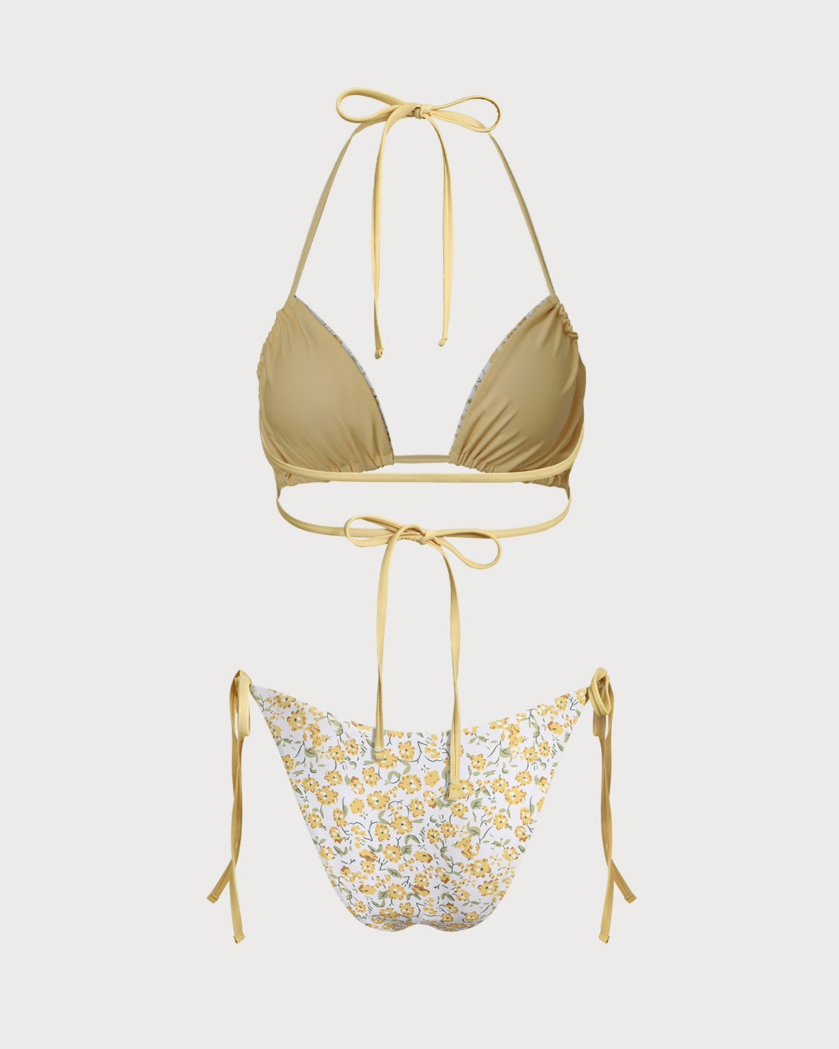 Conjunto de biquíni cortininha floral amarelo