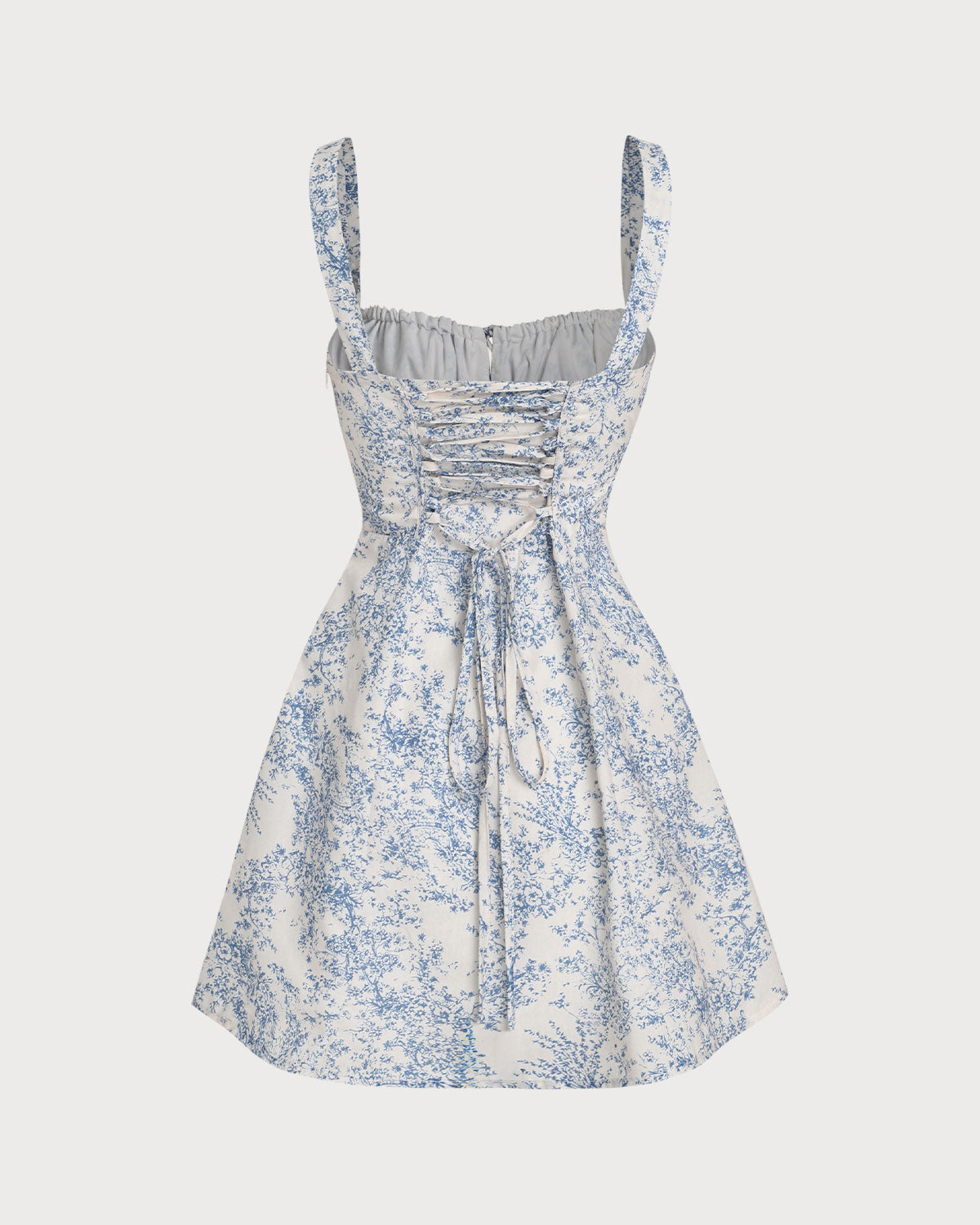 Minivestido corpete tipo slip floral azul com franzidos