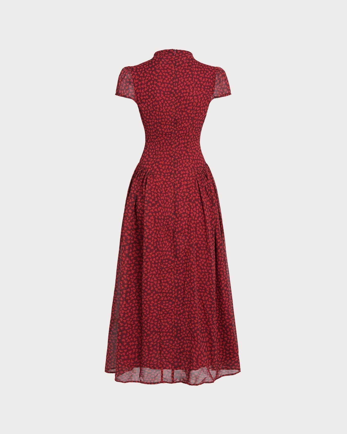 Vestido longo floral vermelho com manga tipo capa